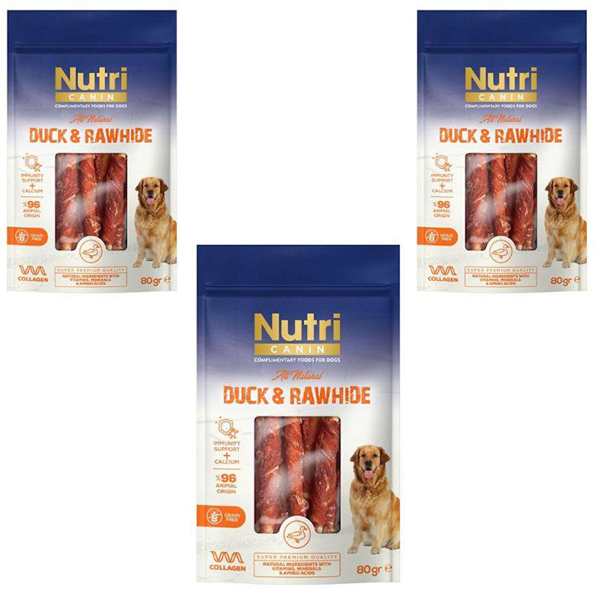 Nutri Canin Rawhide Ördek Eti Sarılı Kemik Köpek Ödülü 80 Gr x 3 Adet