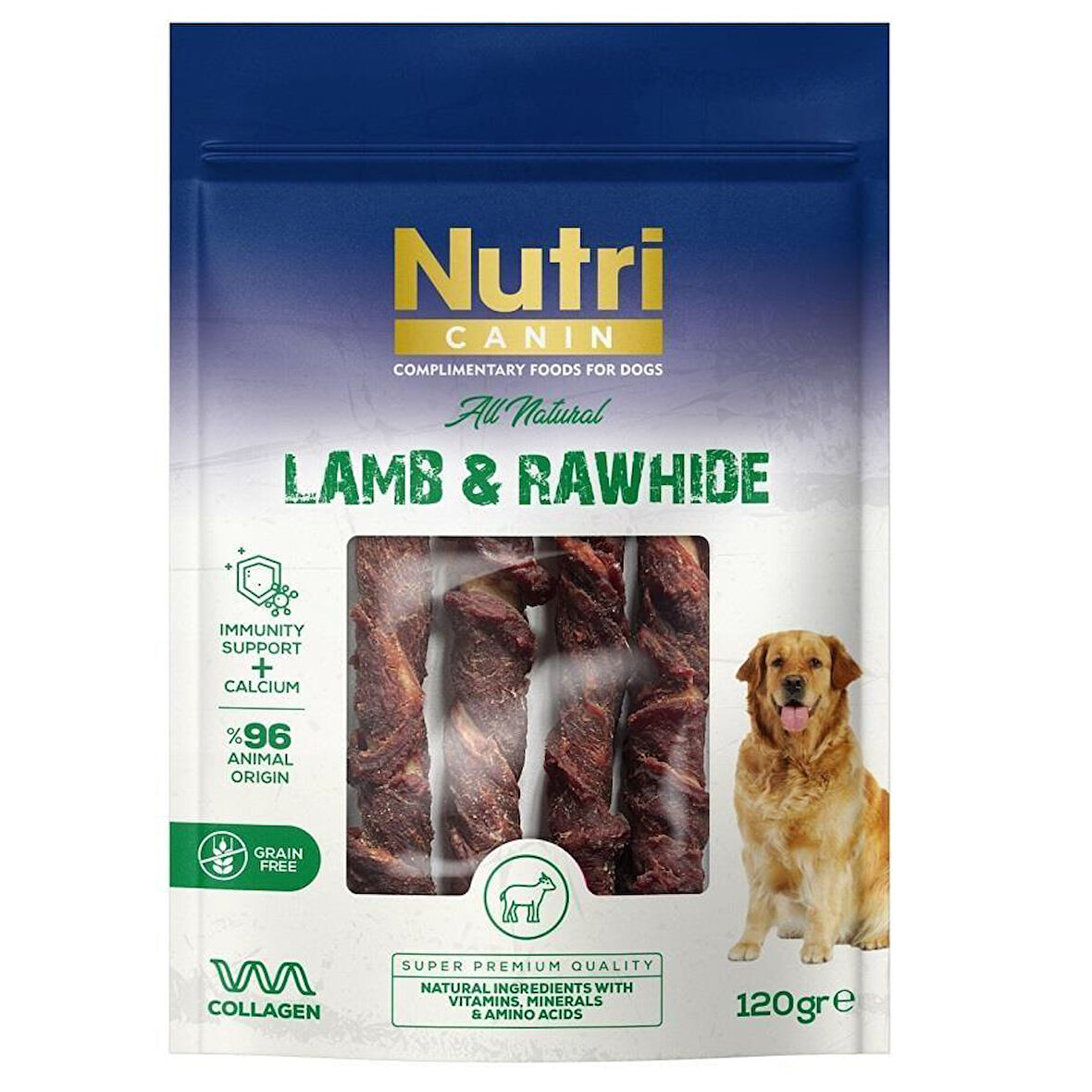 Nutri Canin Rawhide Kuzu Eti Sarili Orta/Büyük Irk Köpek Kemik Ödülü 120 Gr