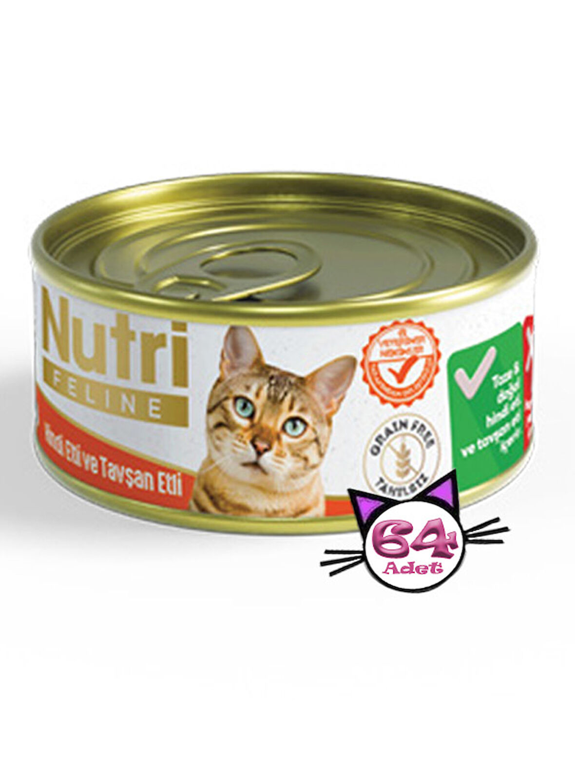 Nutri Feline 85Gr Hindi Etli Tavşan Etli Tahılsız 64Adet Yaş Kedi Maması