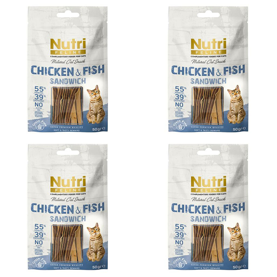 Nutri Feline 50Gr %100 Doğal Etten Natural Cat Snack Tavuk Balık Etli Atıştırmalık 4Adet Kedi Ödülü 