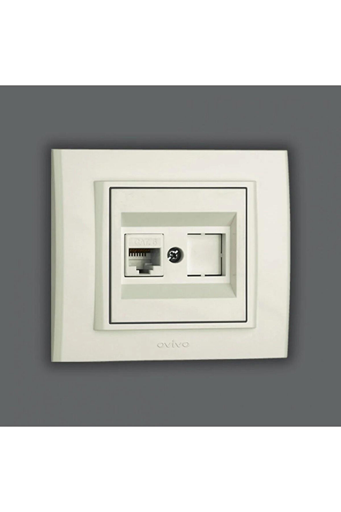 Ovivo - Grano Tekli Data Prizi RJ45+Boş Yuva  Mekanizma+Çerçeve (Beyaz) 600-00300-229