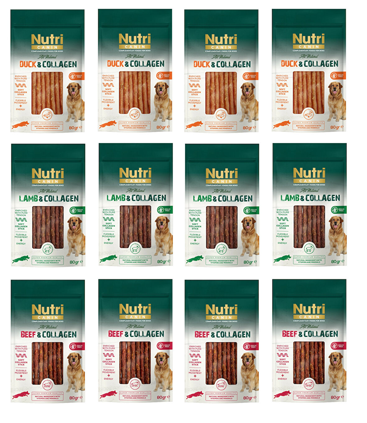 Nutri Canin 3 Çeşit Karma Kolajenli Tahılsız Köpek Et Ödülü 80 Gr. X 12 Adet