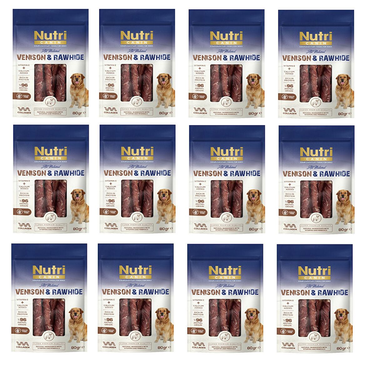 Nutri Canin Rawhide Geyik Eti Sargılı Kemik Köpek Ödülü 80 Gr. X 12 Adet
