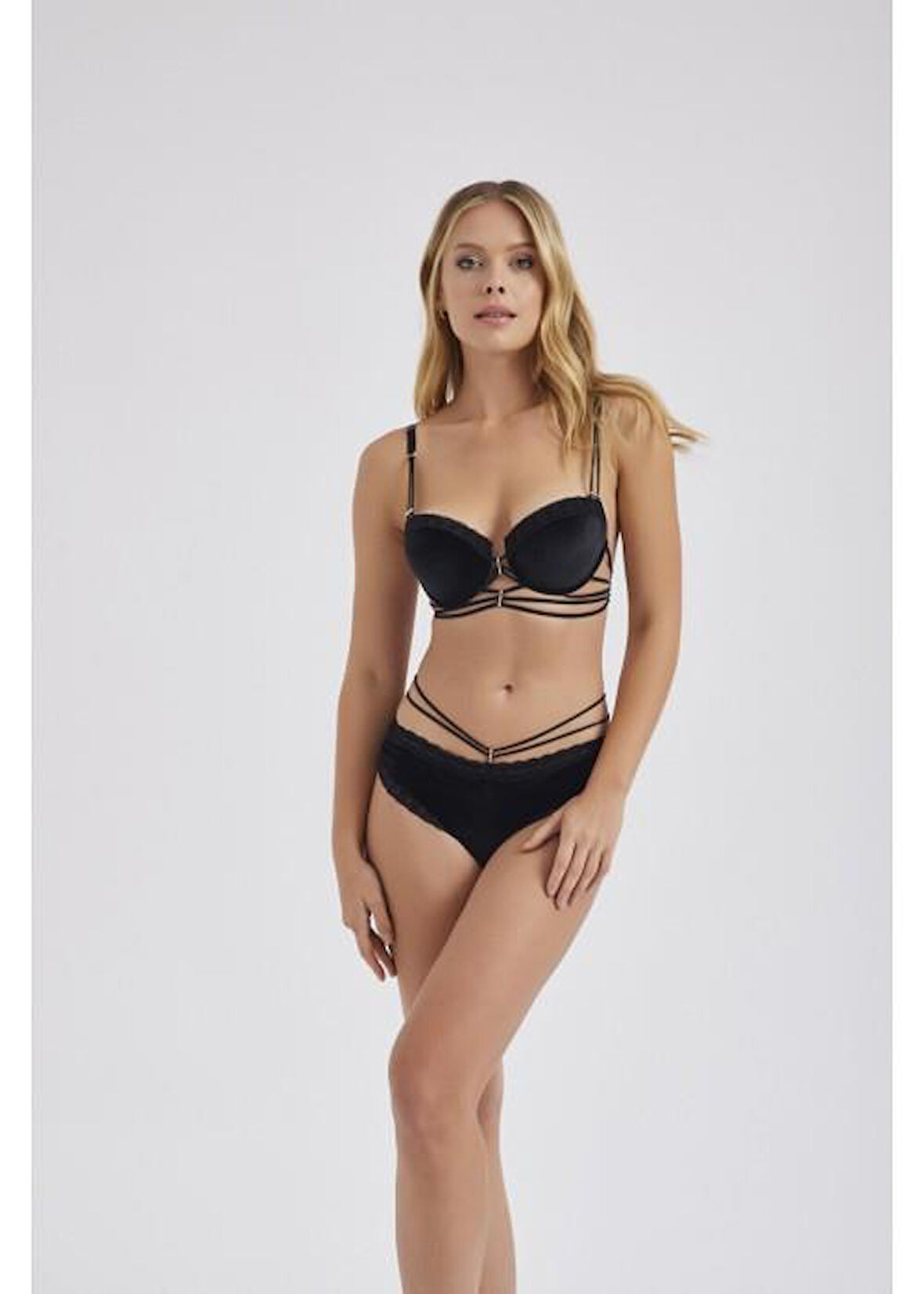 Moonlight 284 Siyah Kadife Destekli İp Detaylı Sütyen Takımı 