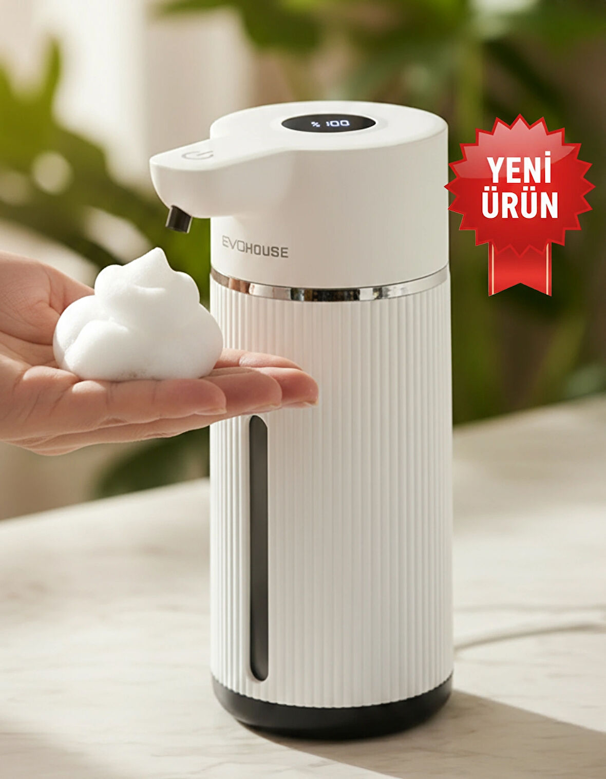 Evo House Otomatik Sensörlü Köpük Sıvı Sabunluk - Şarjlı- Dijital LED Ekran - Duvara Monte - E15 Model