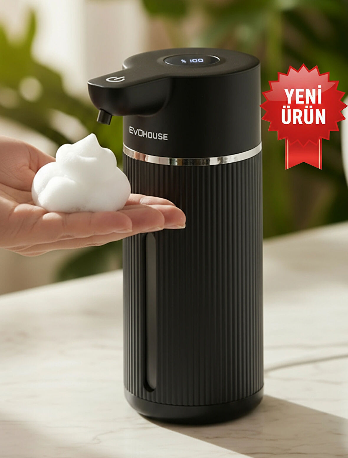 Evo House Otomatik Sensörlü Köpük Sıvı Sabunluk - Şarjlı- Dijital LED Ekran - Duvara Monte - E15 Model
