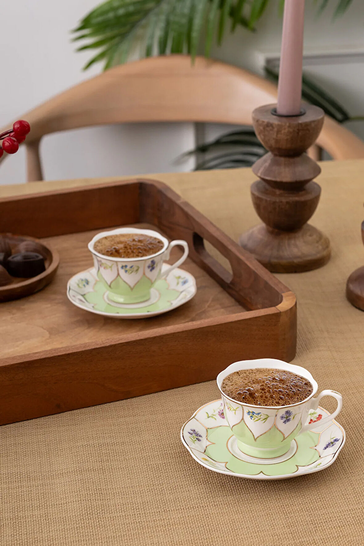 Emsan Kır Çiçekleri 2 Kişilik Kahve Fincan Takımı Yeşil 80 ml