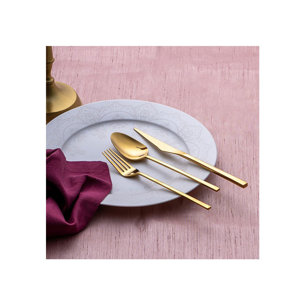 Emsan Alba 18 Parça 6 Kişilik Parlak Gold Yemek Kutulu Çatal Kaşık Bıçak Takımı