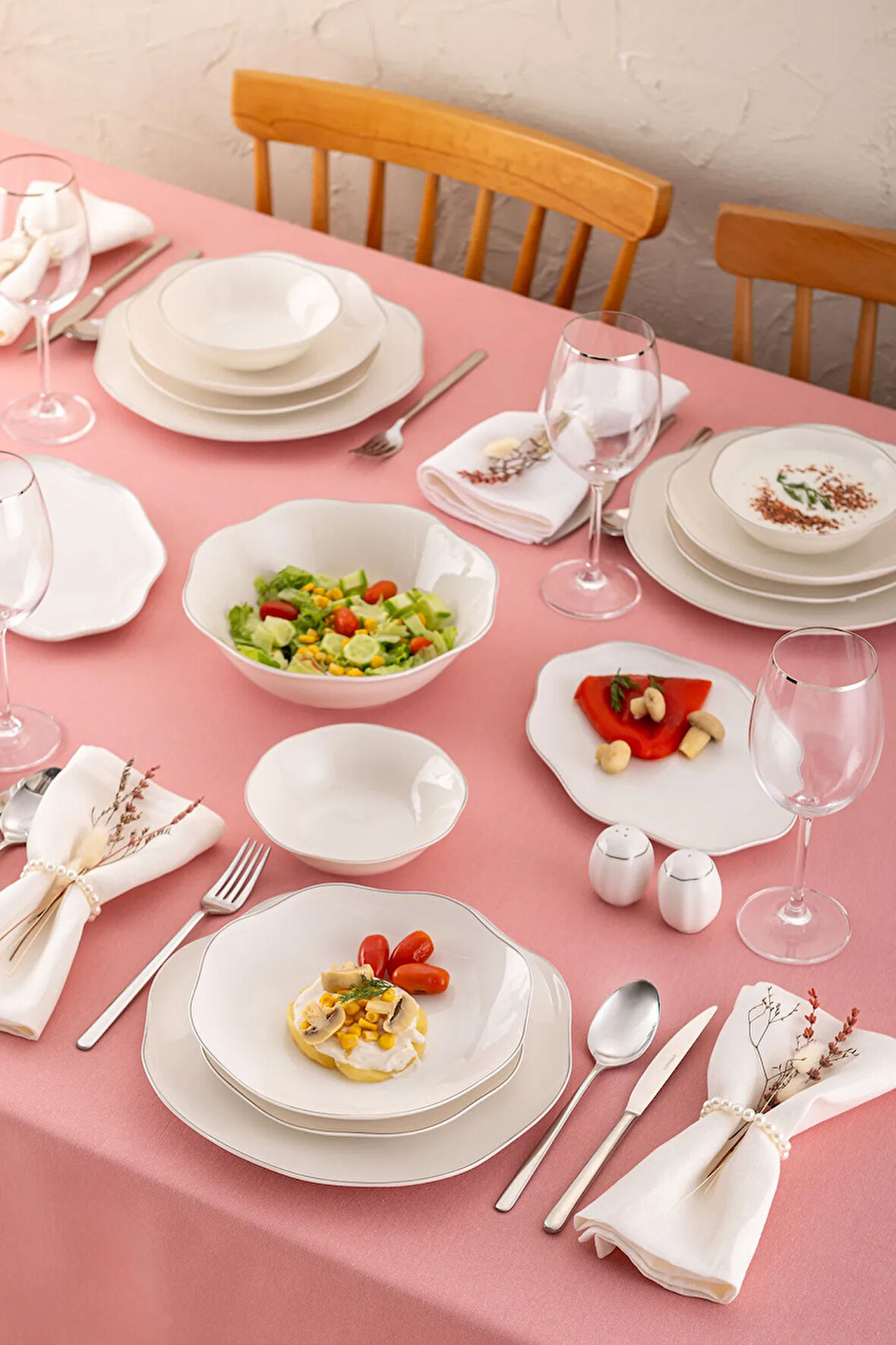 Emsan Lotus 53 Parça 12 Kişilik Yemek Takımı Platin
