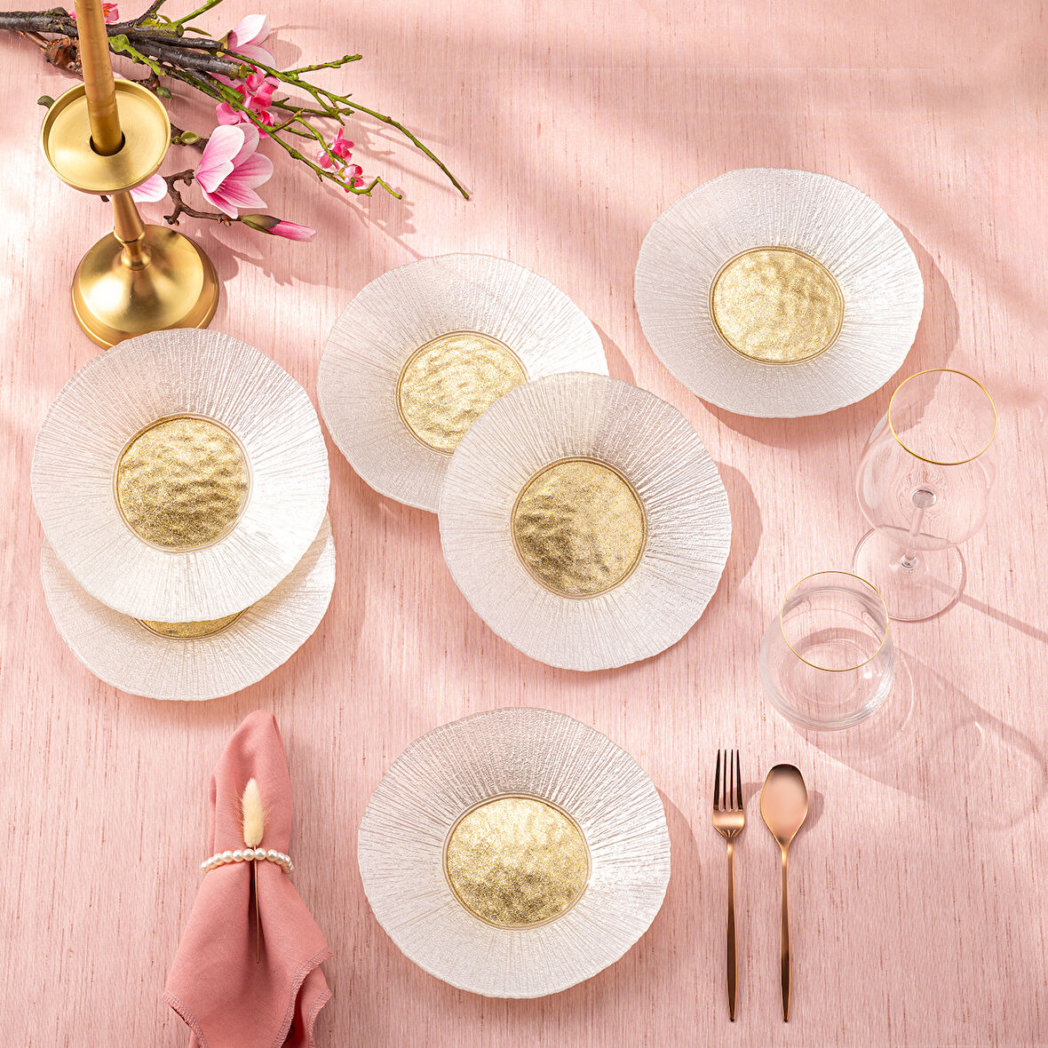 Emsan Golden 6 Kişilik Cam Pasta Seti 21 cm