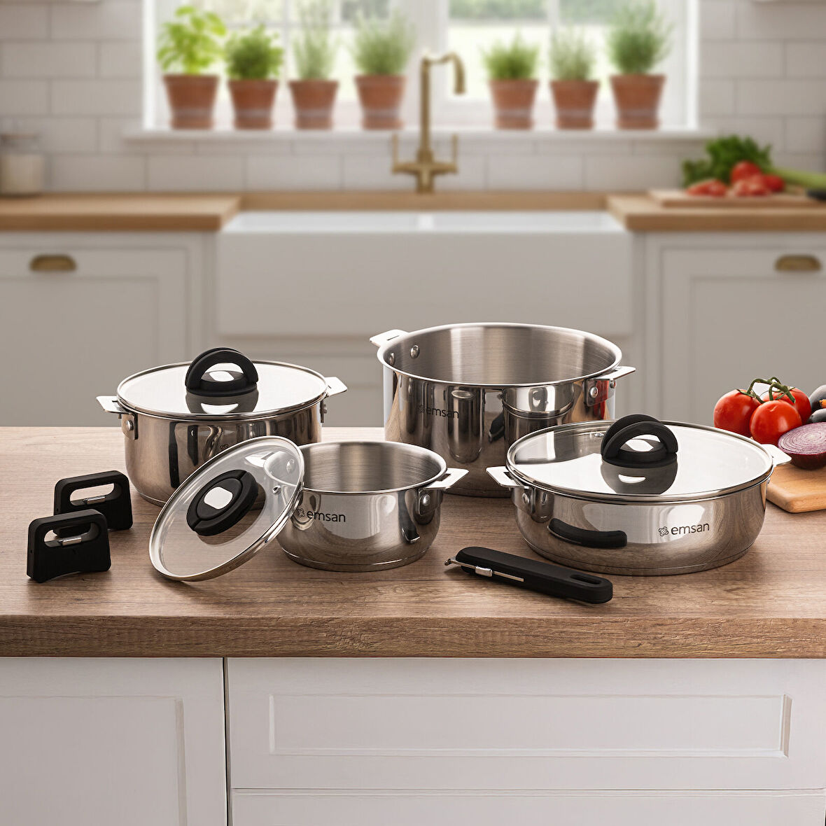 Emsan Steel Click 7 Parça Tencere Seti Açık Gri
