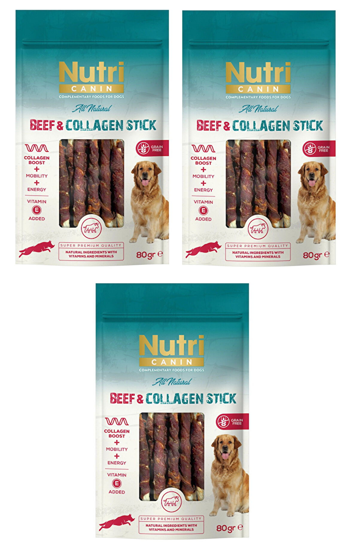 Nutri Canin Sığır Eti Sargılı Kolajen Çubuk Tahılsız Köpek Et Ödülü 80 Gr. X 3 Adet