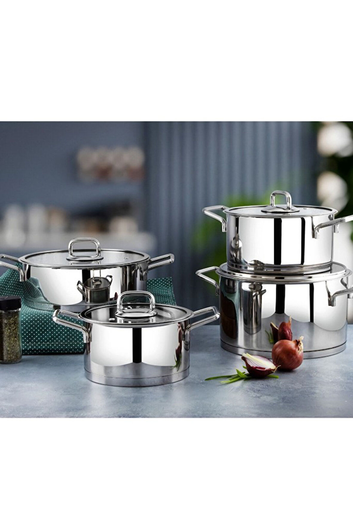 Lines Silver Çelik Tencere Seti 8 Parça Metal Kulp