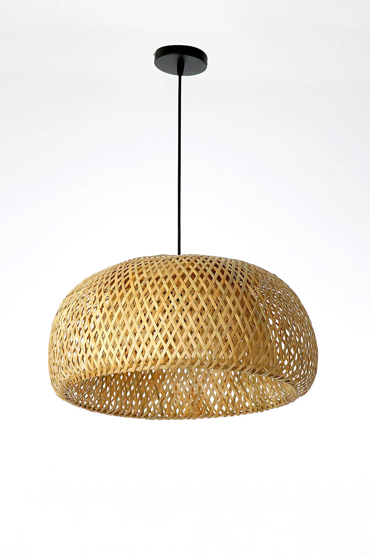 Rattan Style - Bambu Siyah Renkli, Hasır Şapkalı, Sarkıt Avize,  BS.E.4459-15M