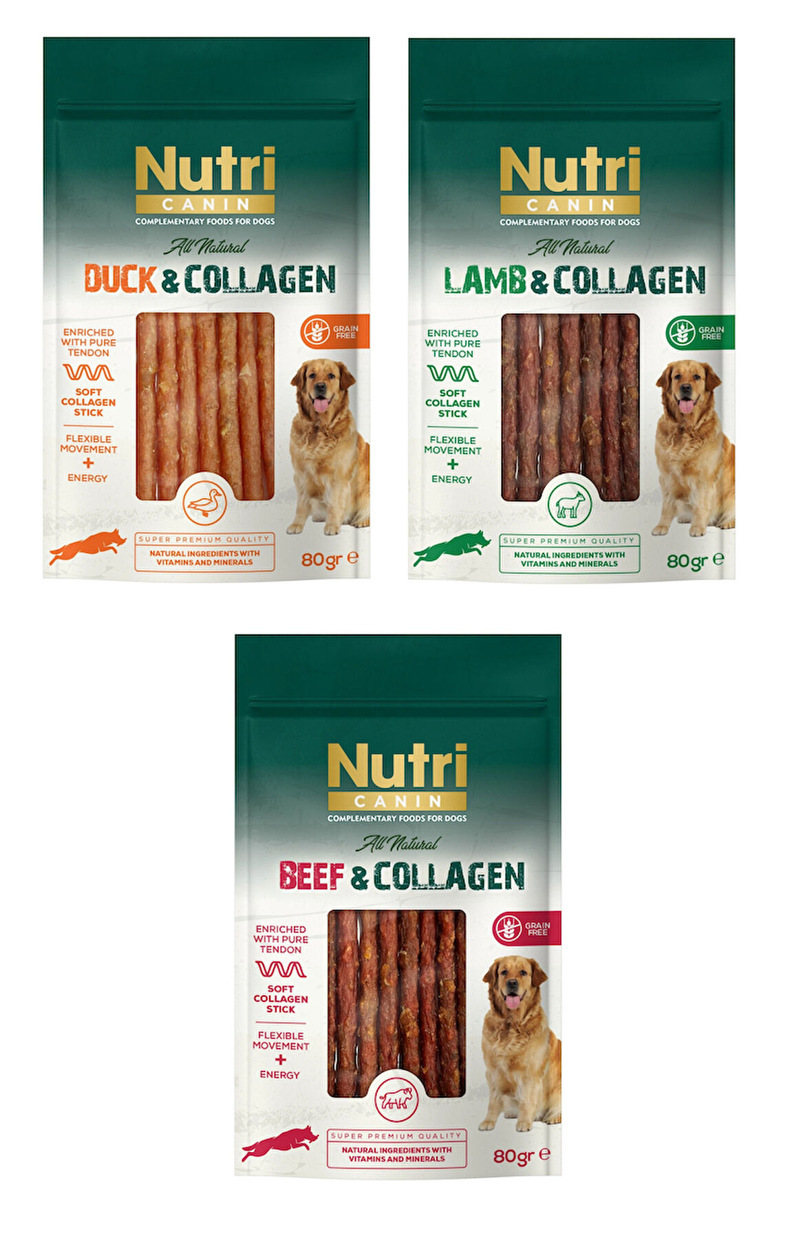 Nutri Canin 3 Çeşit Karma Kolajenli Tahılsız Köpek Et Ödülü 80 Gr. X 3 Adet