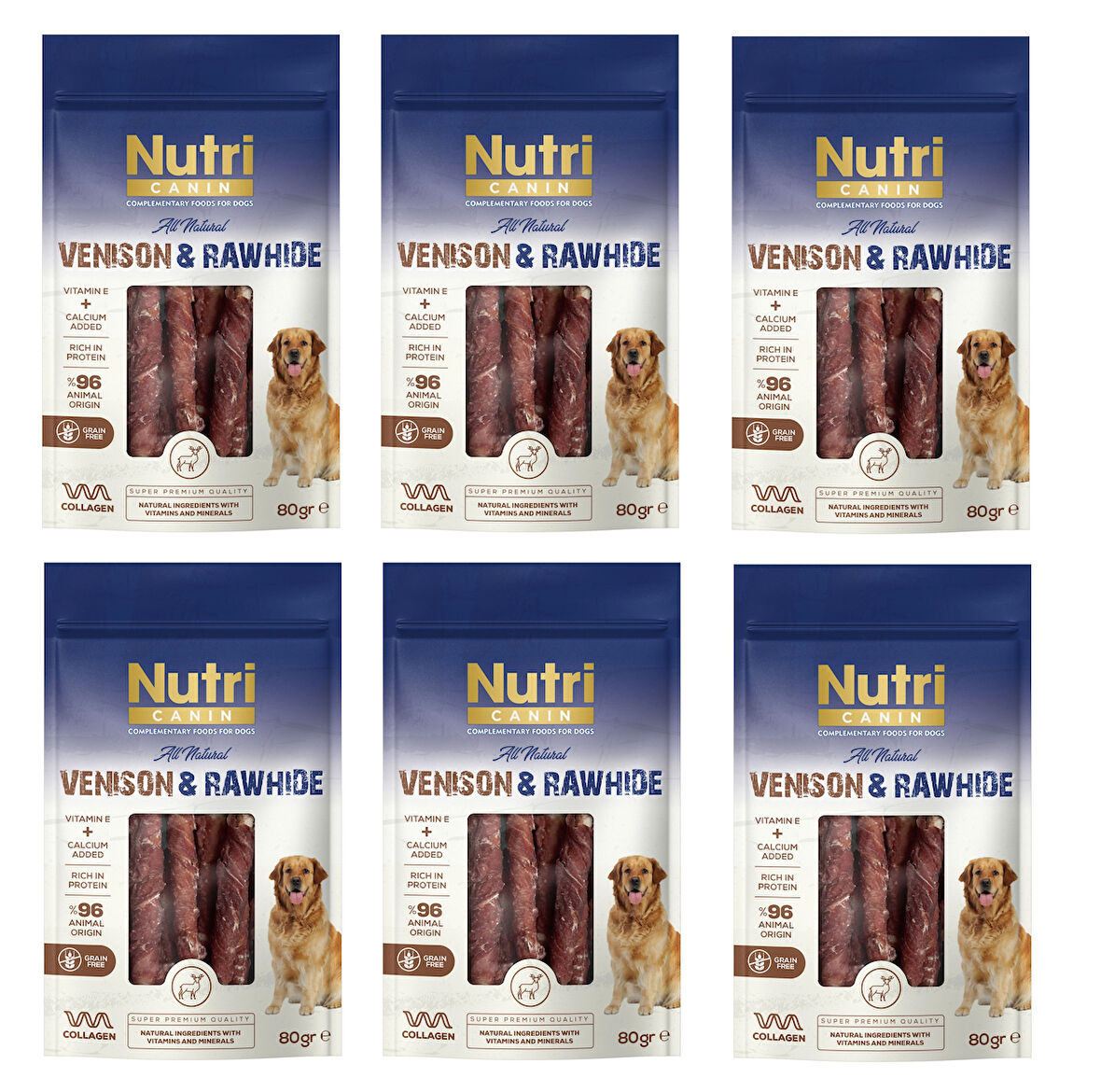 Nutri Canin Rawhide Geyik Eti Sargılı Kemik Köpek Ödülü 80 Gr. X 6 Adet
