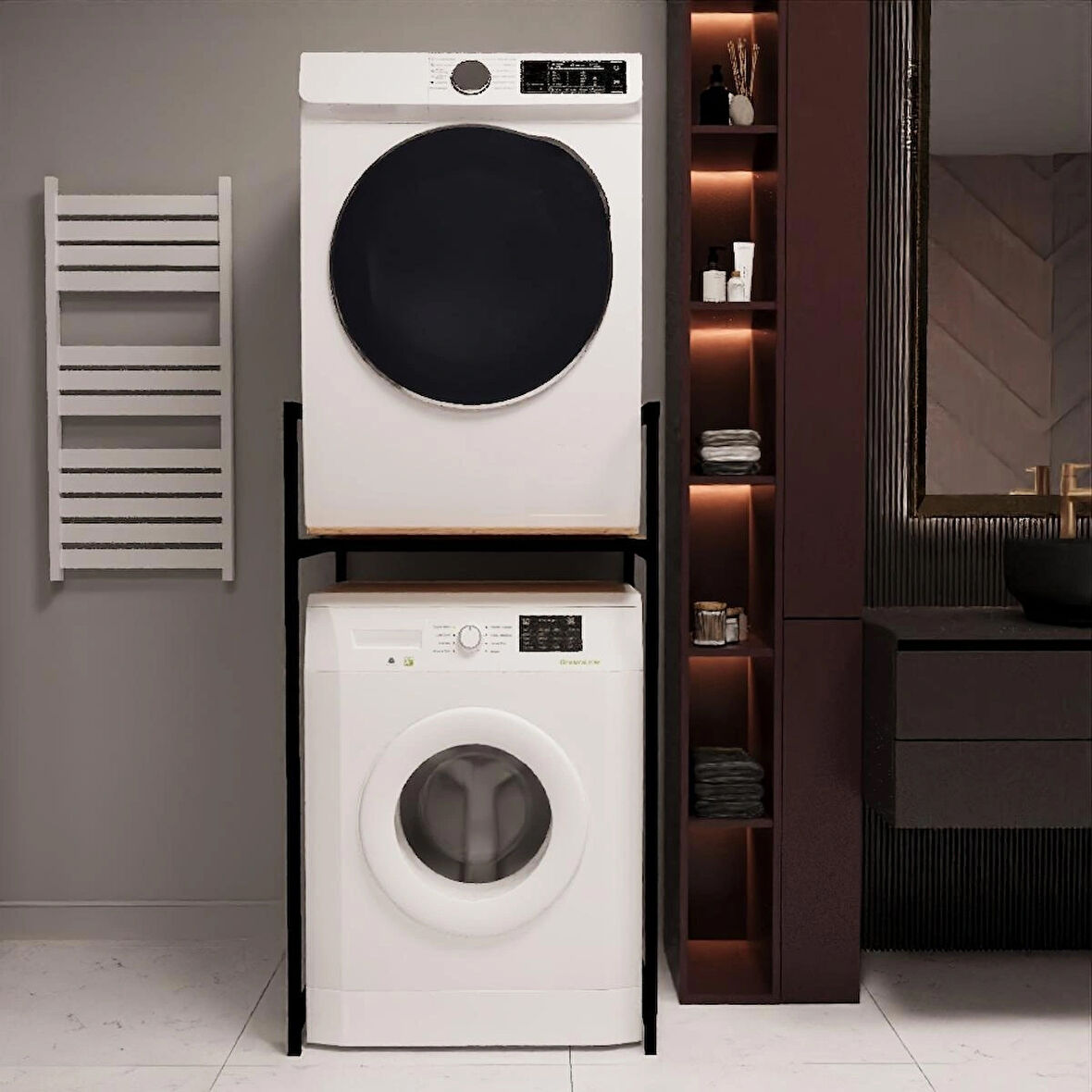 Banyo Rafı Çamaşır ve Kurutma Makinesi Dolabı Çam 1623  