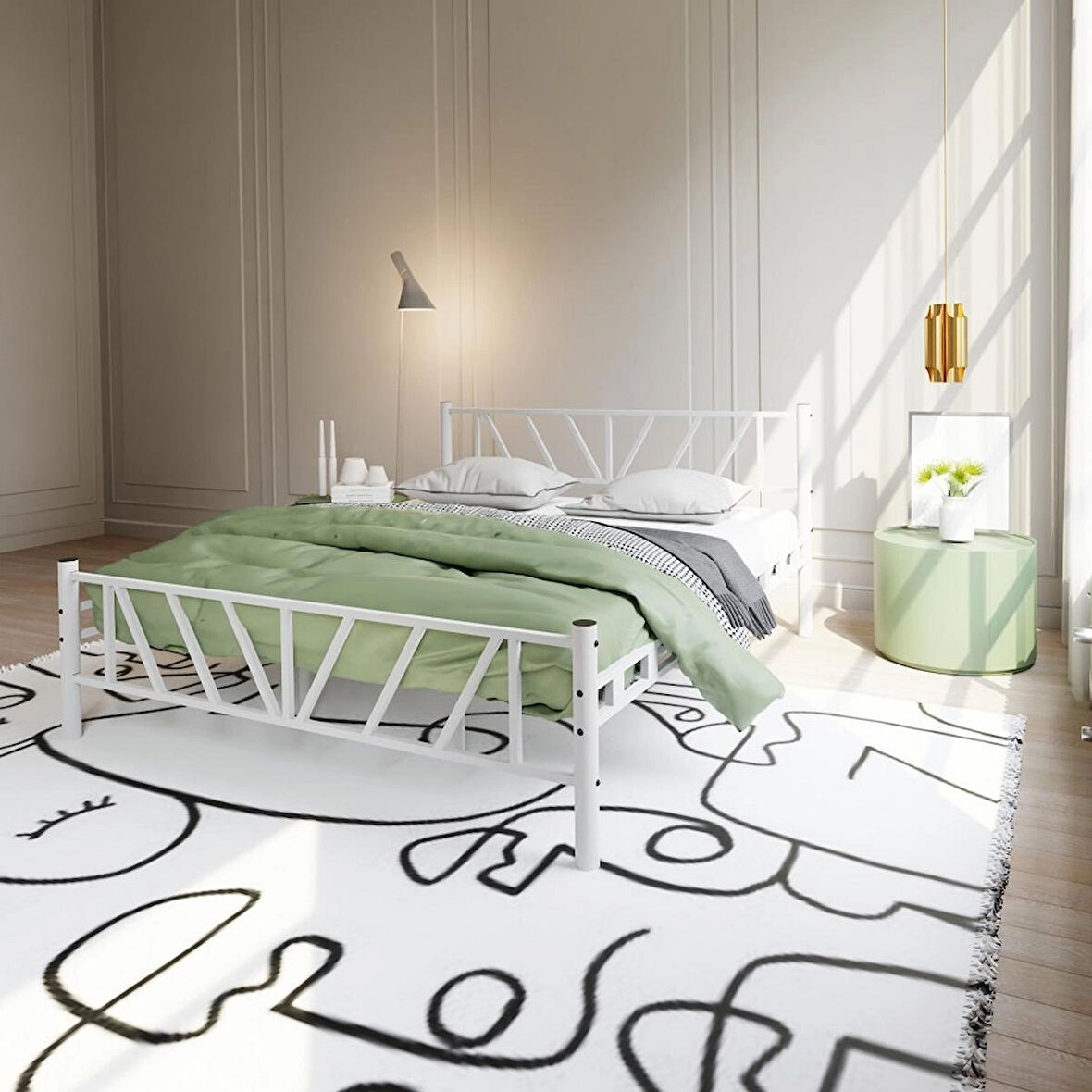 Gardenya Çift Kişilik Metal Karyola A Kalite, Ses Çıkarmaz ,Ölçülü Model Karyola