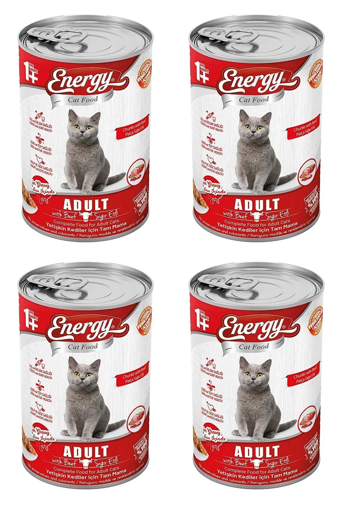 Sığır Etli Yetişkin Yaş Konserve Kedi Maması 400 G - 4 Adet