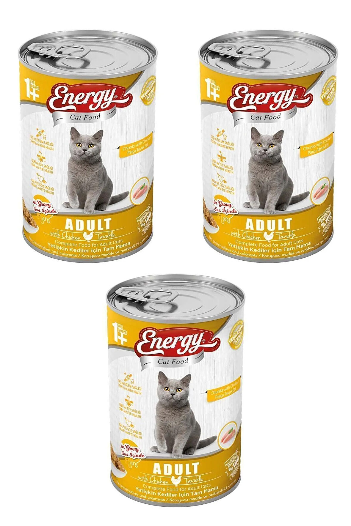 Tavuklu Yetişkin Yaş Konserve Kedi Maması 400 G - 3 Adet