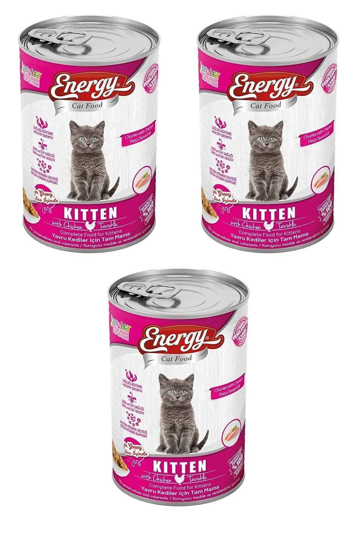Tavuklu Yavru Yaş Konserve Kedi Maması 400 G - 3 Adet