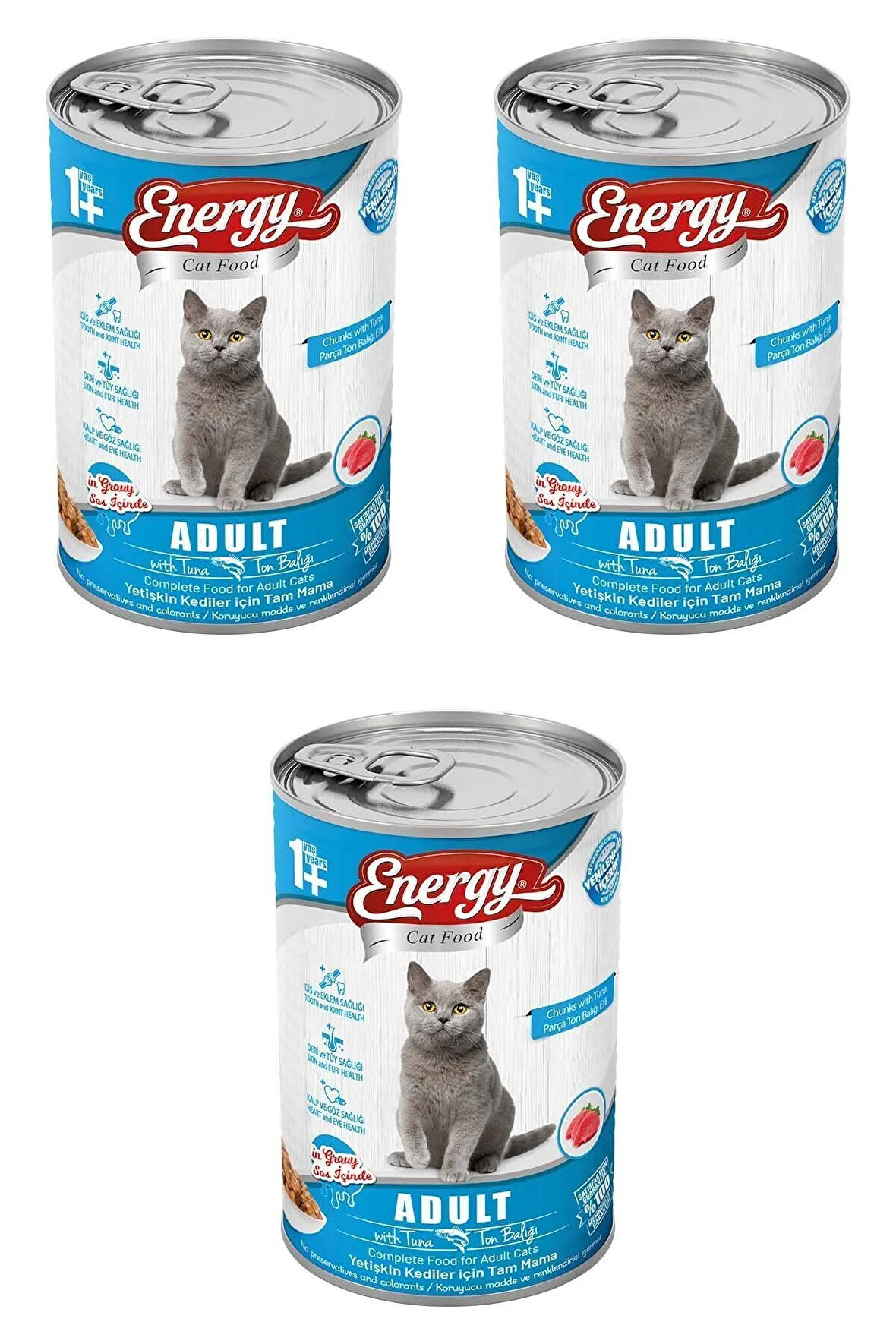 Ton Balıklı Yetişkin Yaş Konserve Kedi Maması 400 G - 3 Adet