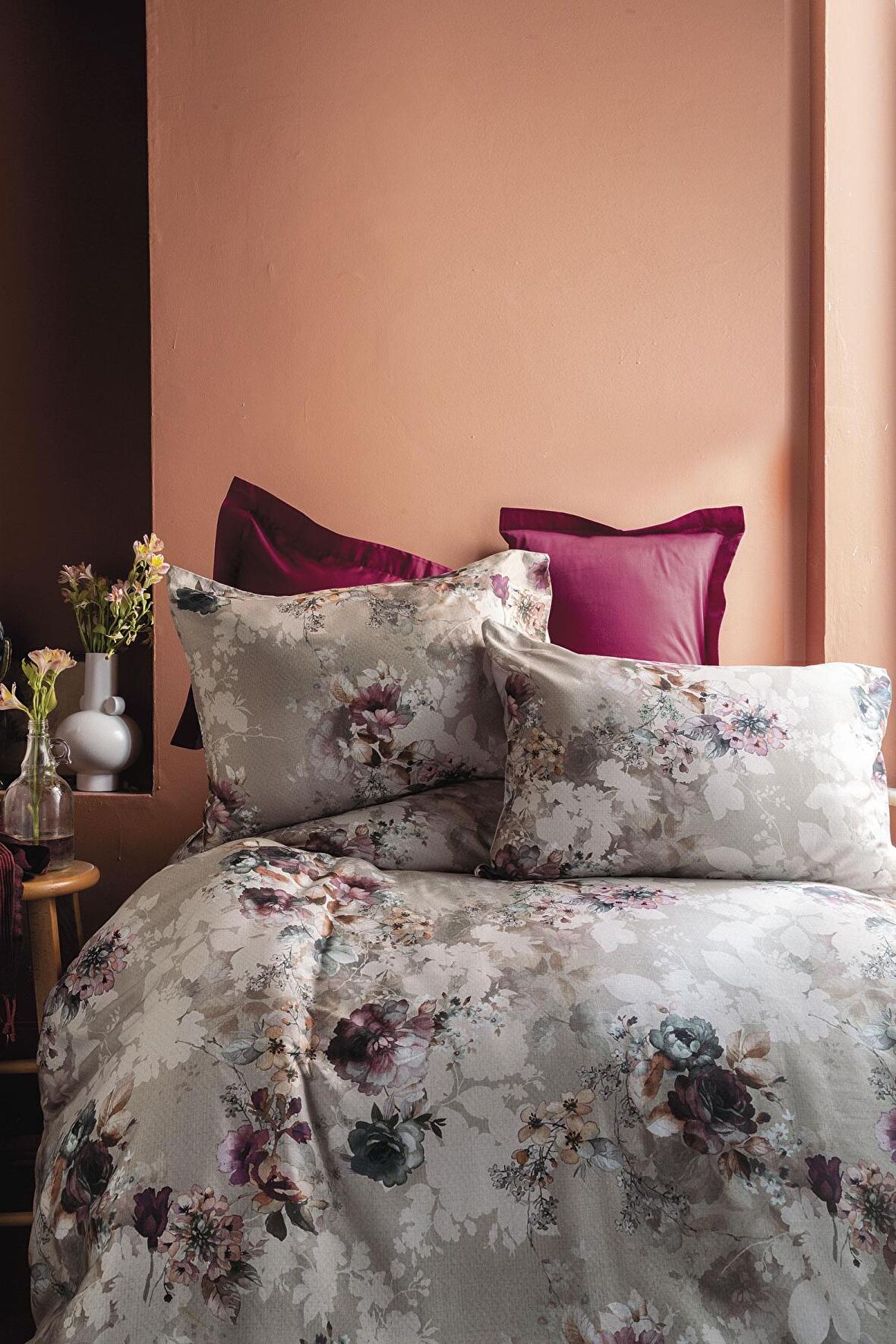 İssimo Home Poette 210 TC Çiçekli Pamuk Saten Çift Kişilik Nevresim Takımı