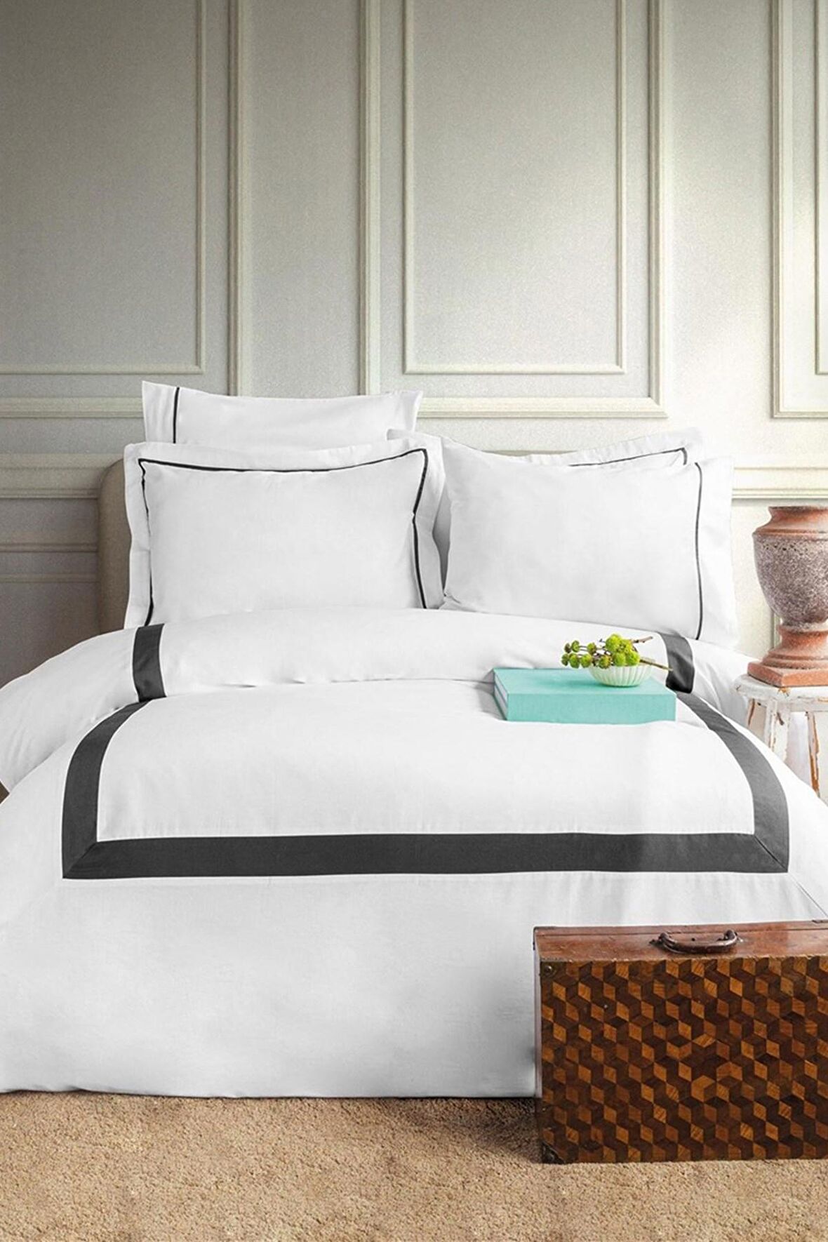 İssimo Malones 300 TC Saten Nevresim Takımı Beyaz King Size