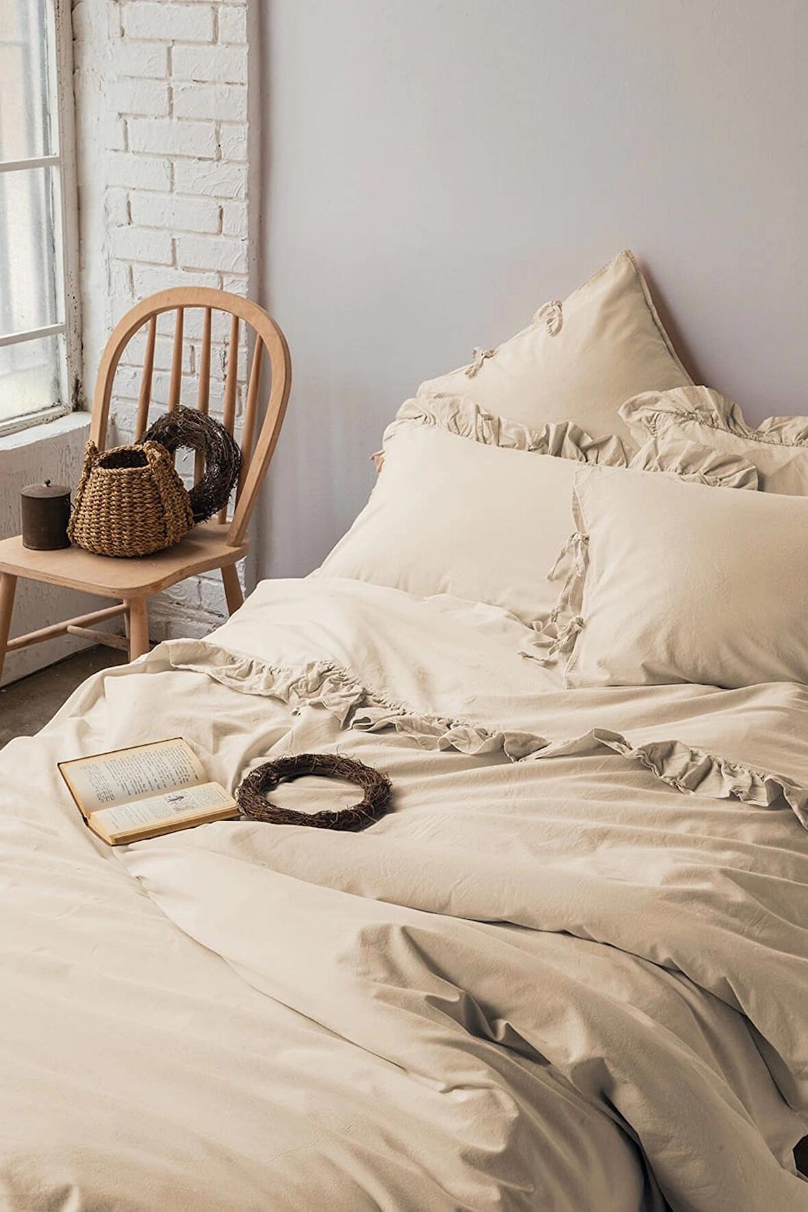 Frill Peach Yıkanmış %100 Pamuk Poplin  Çift Kişilik Nevresim Takımı