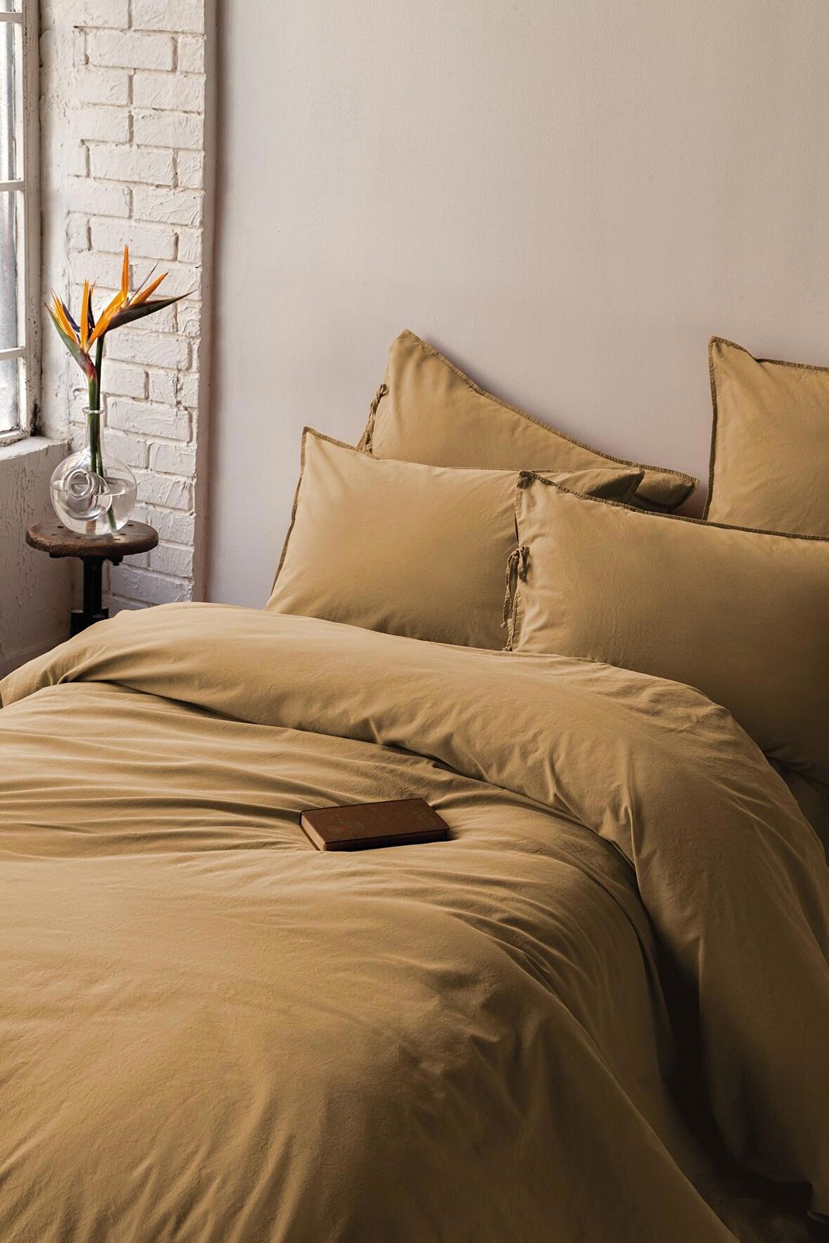 İssimo Savanna Mustard Yıkanmış %100 Pamuk Poplin Nevresim Takımı Çift Kişilik