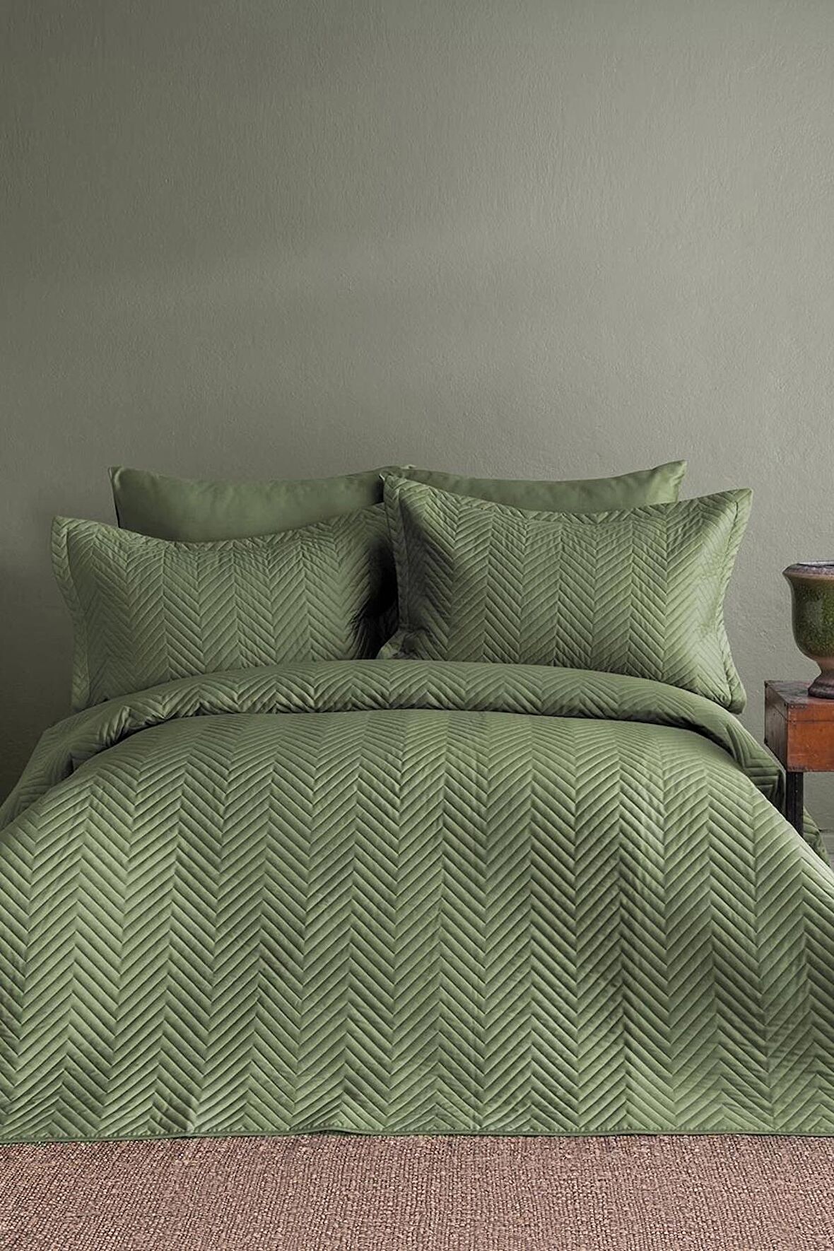 Simply Forest Green 210 TC (83 Tel) Pamuk Saten Nevresim Takımı Tek Kişilik