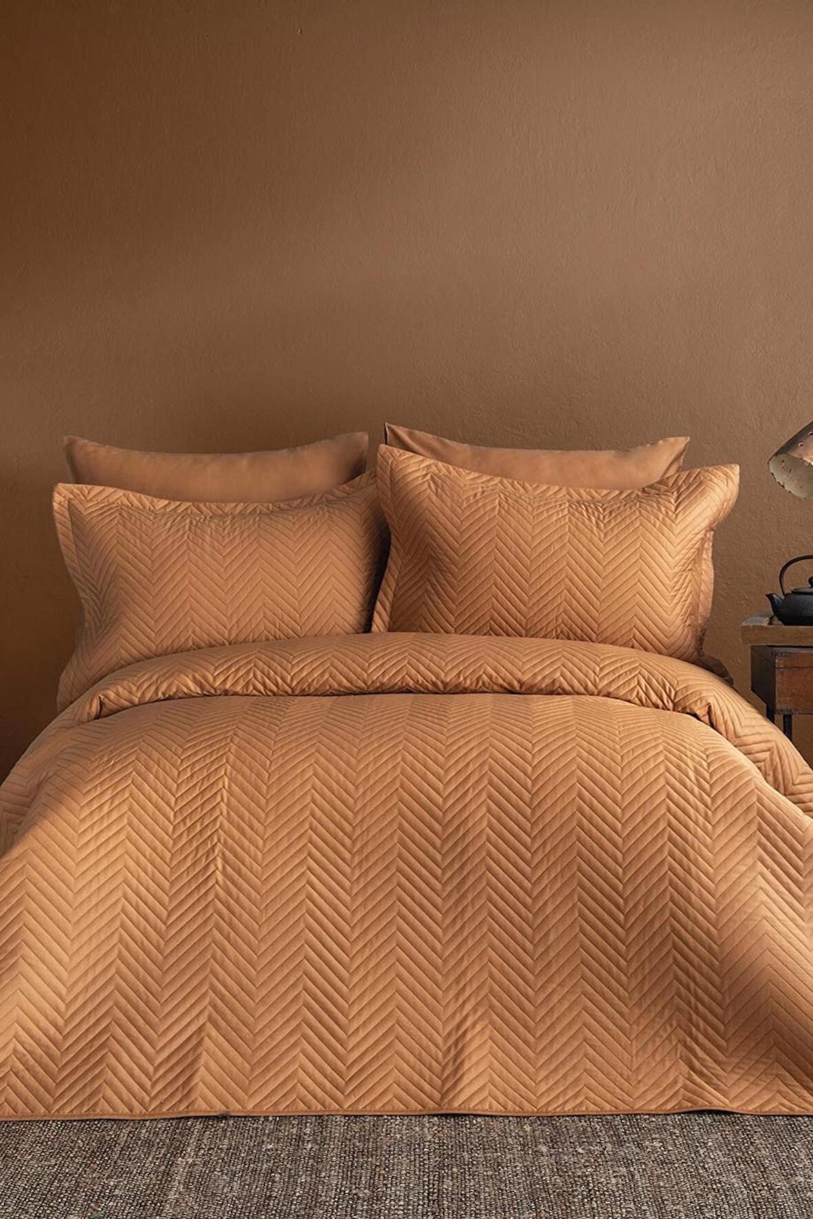 Simply Terra Cotta Pamuk Saten Nevresim Takımı Aile Seti