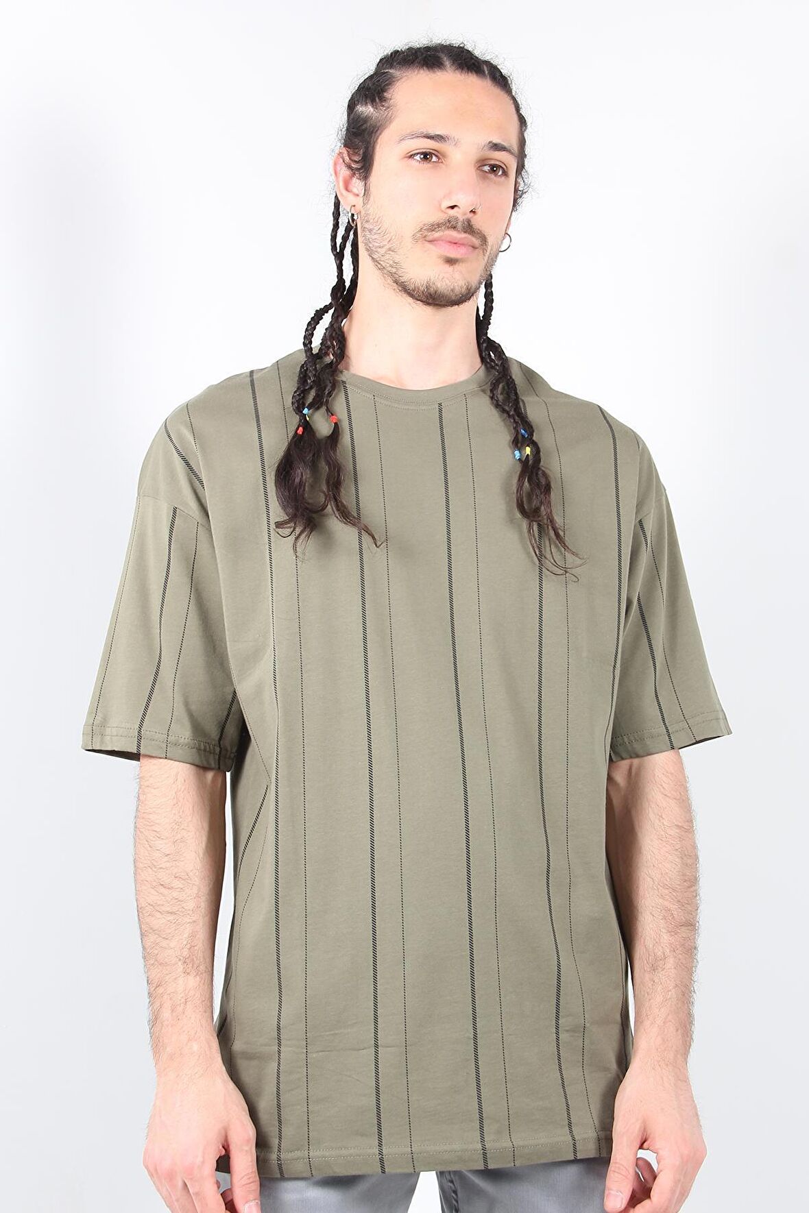 3537 Oversize O Yaka Çizgili T-shirt