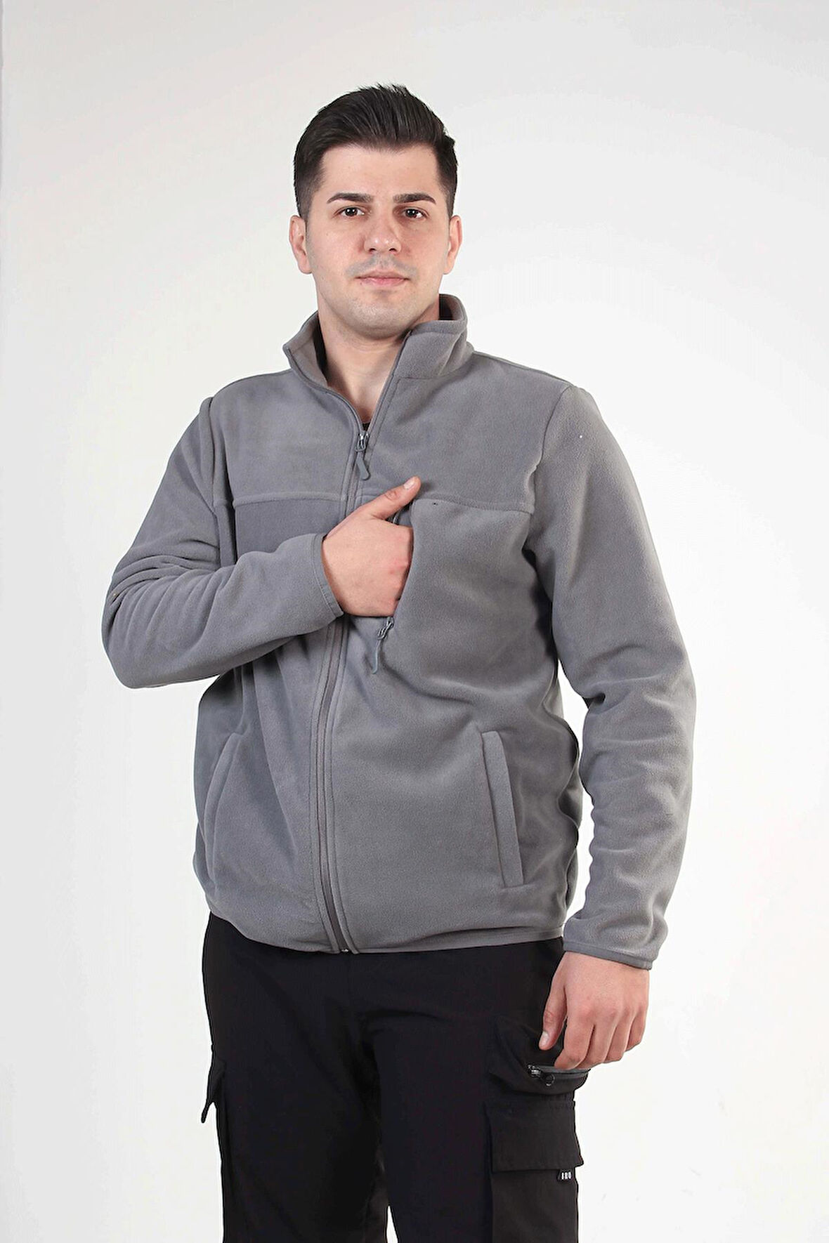 6019 Sol Göğsü Cepli Fermuarlı Polar Sweat