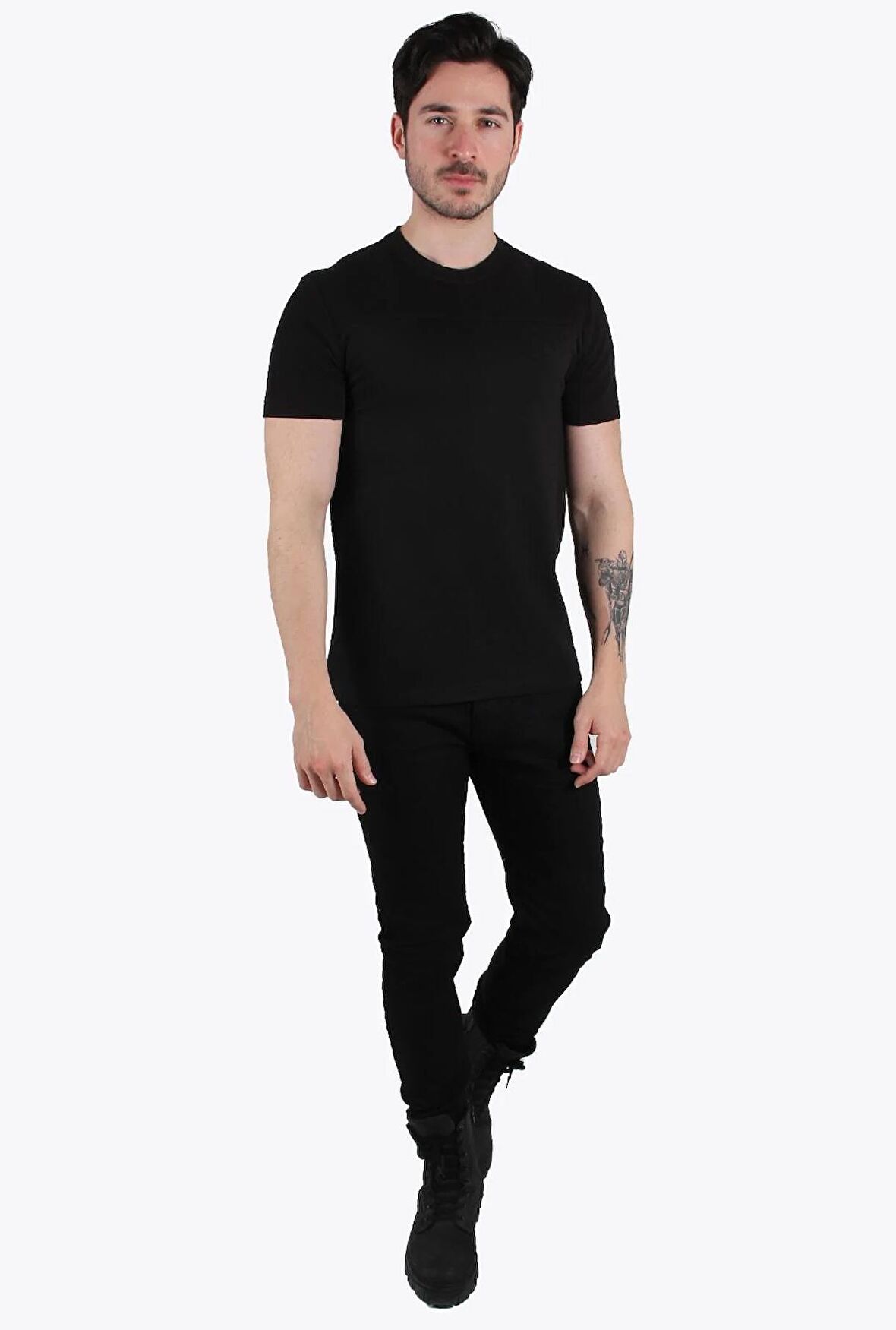 3753 Oxford Parçalı O Yaka T-shirt