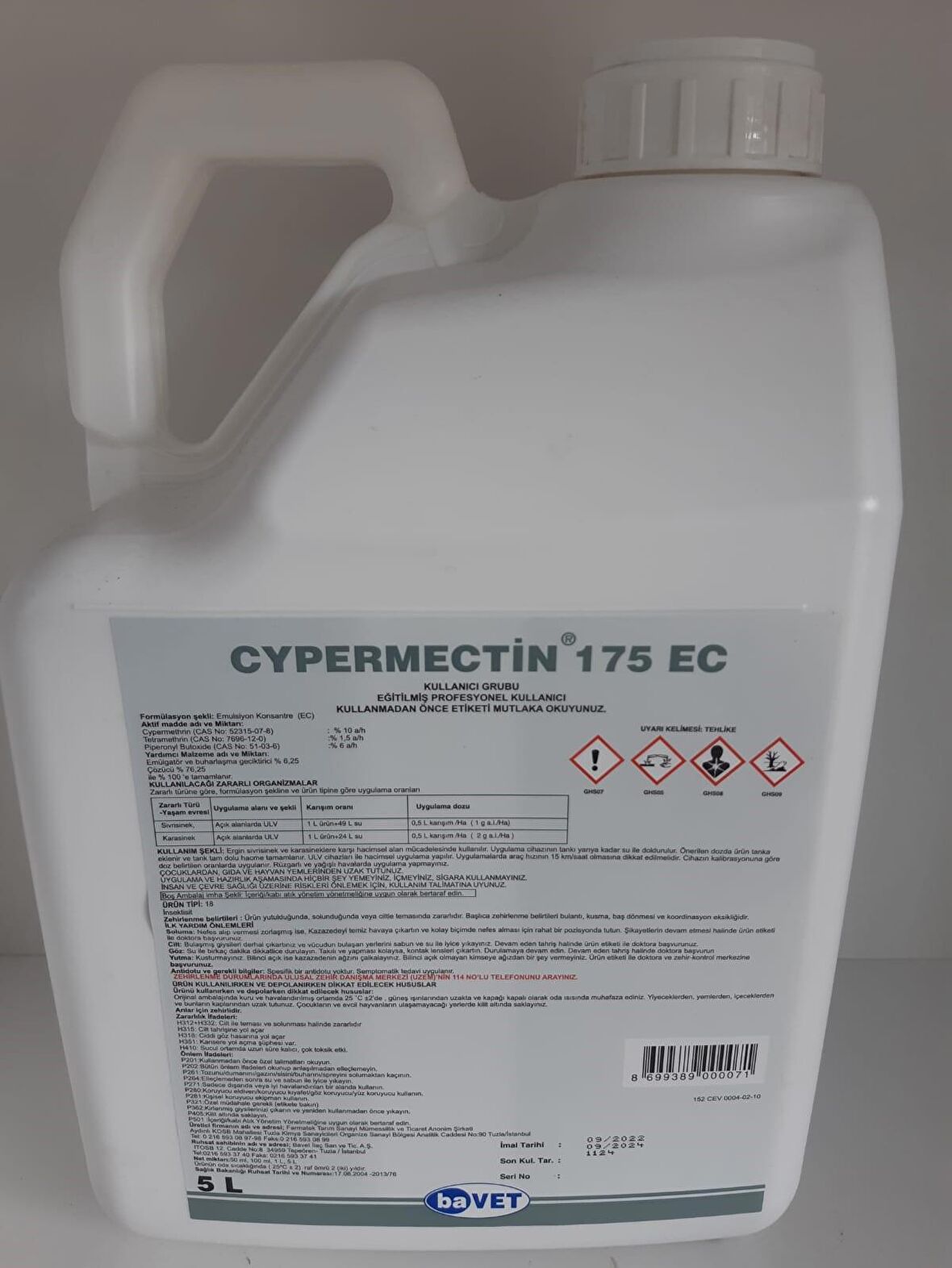 CYPERMECTİN 175 EC KOKULU HAŞERE ÖLDÜRÜCÜ -5 L