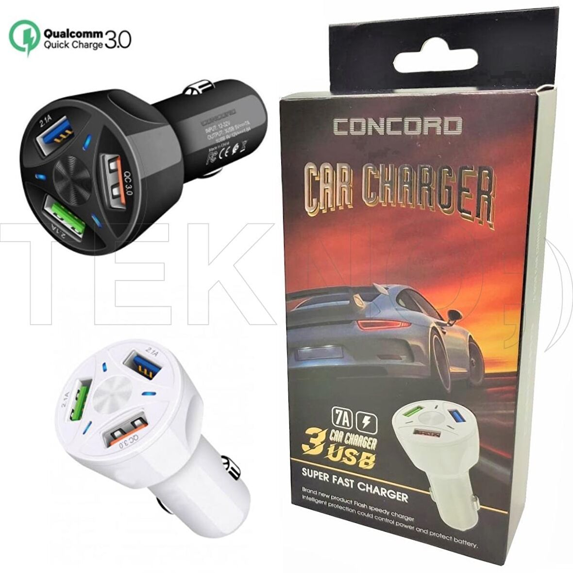 7A QC 3 USB Hızlı Araç Şarj Cihazı Concord C-769