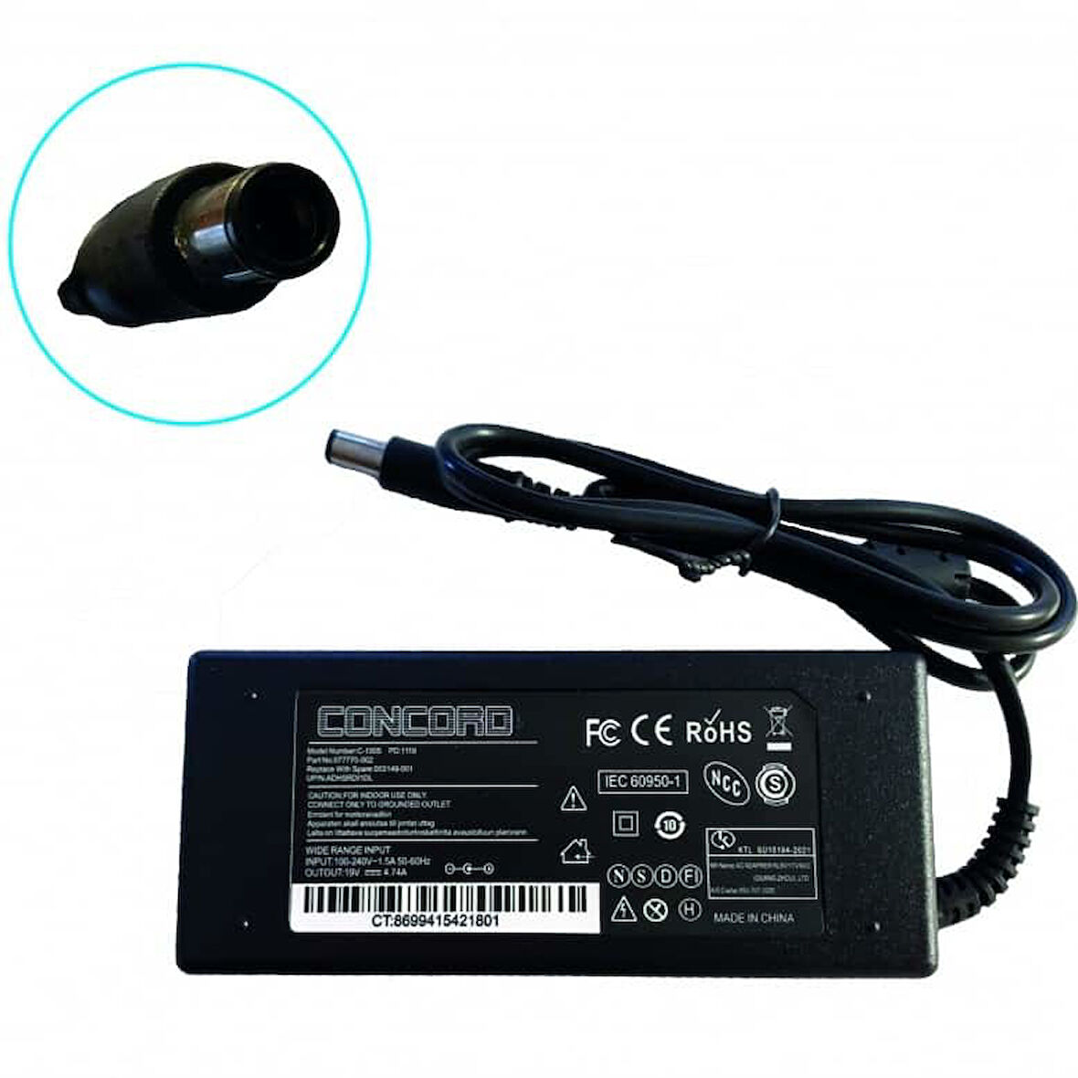 Notebook Adaptör Şarj Aleti (19V4,74A) Plug (7,4*5,0mm) Concord C-1505