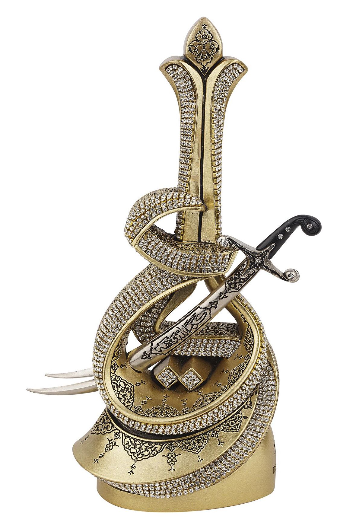 Hz. Ali Yazılı Zülfikar Kılıçlı Kristal Taşlı Dini Hediyelik Biblo (Orta Boy)  Sarı