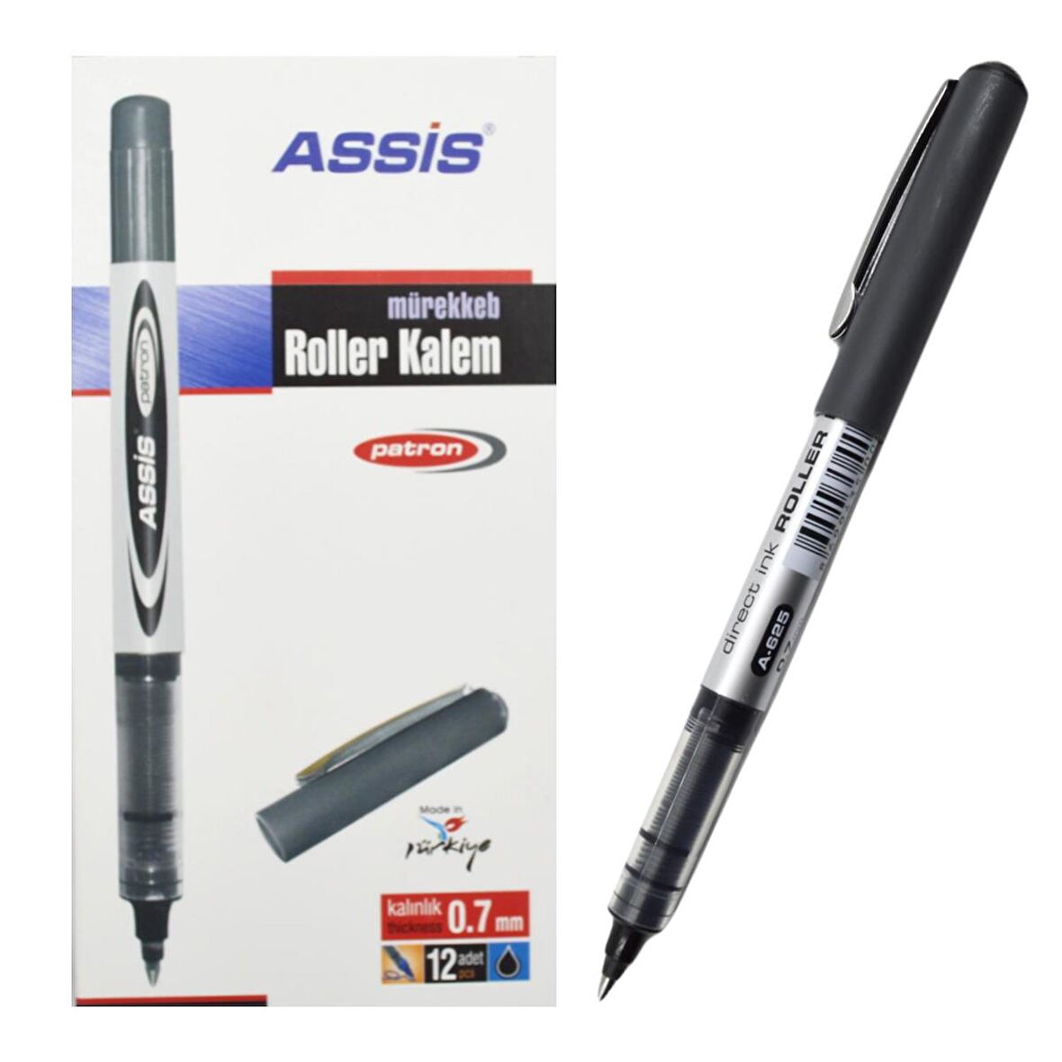 Assis 625 Patron Roller Kalem 0.7 mm Siyah 12 Adet