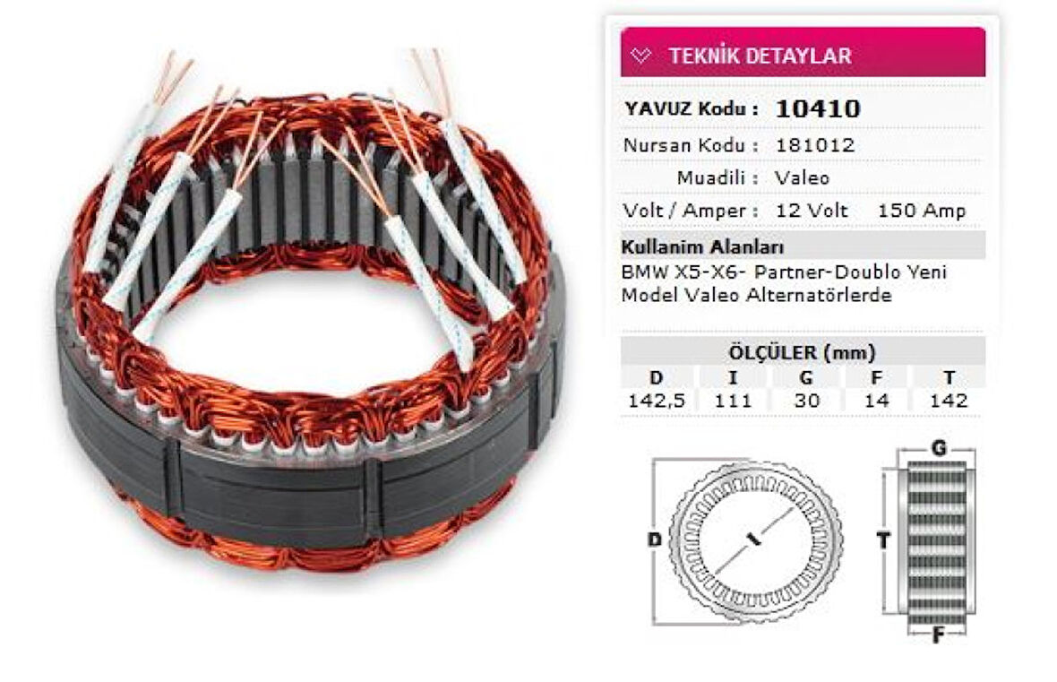 Fiat Stator Valeo Tip 12v 150a Bmw X5 X6 Partner Doblo Ym Valeo 6 Uclu Nursan 181012 - Yavuz 10 410