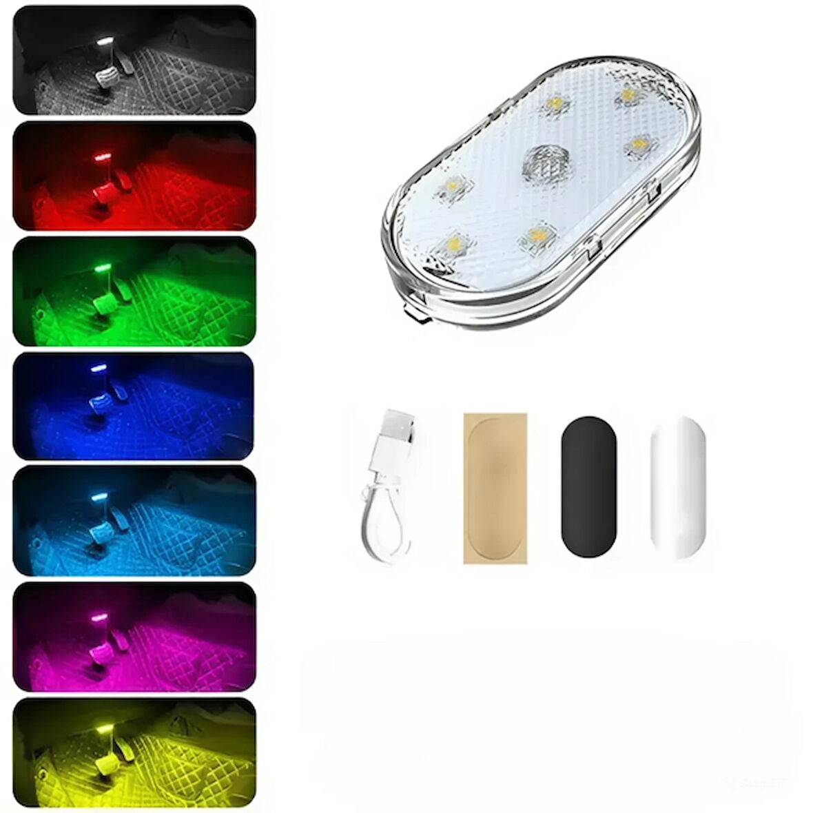 Araç ve Dolap İçi RGB Işık Şarjlı Dokunmatik LEDLamba Işık