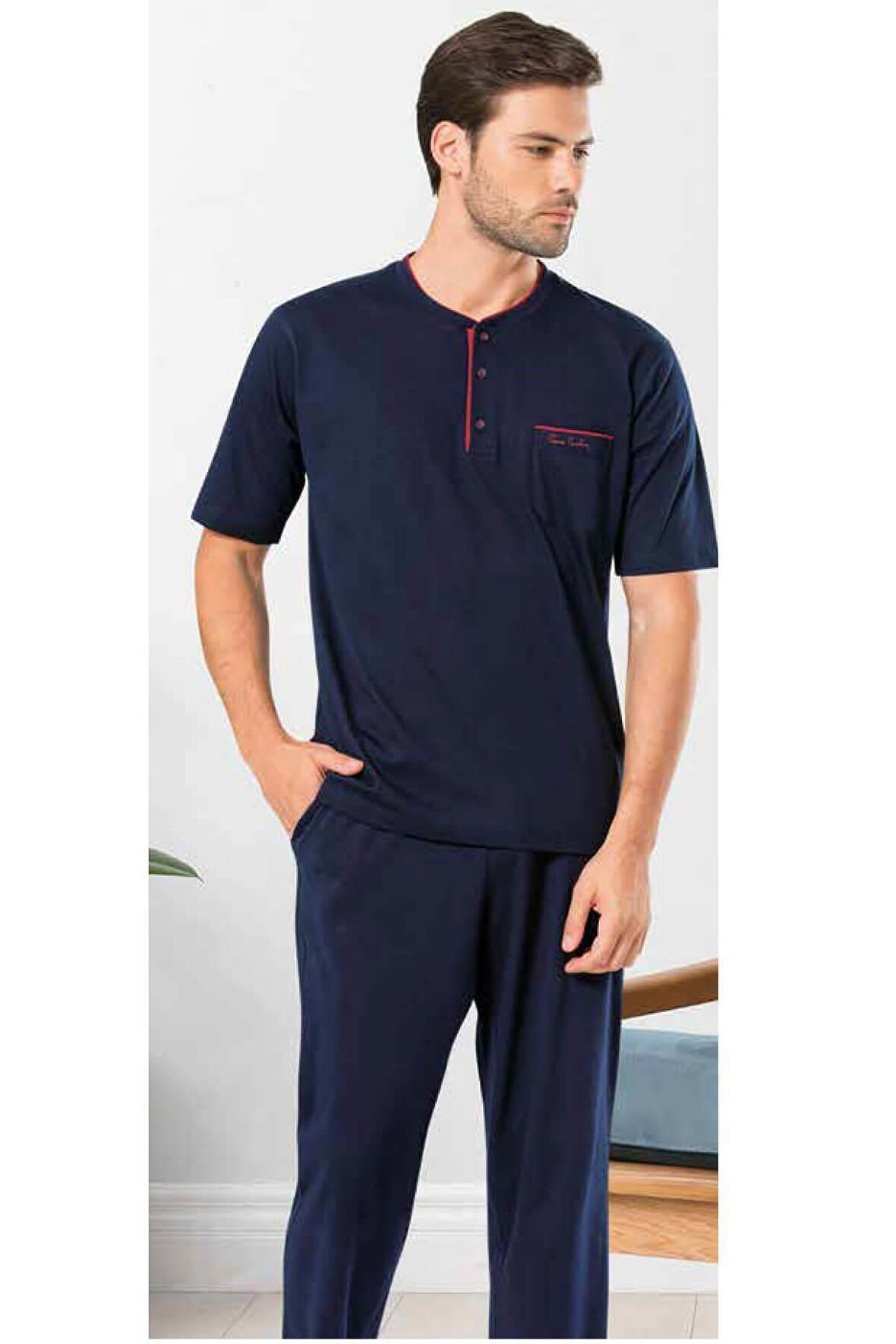 5370 Erkek 3'lü Lacivert Şortlu Pijama Takımı