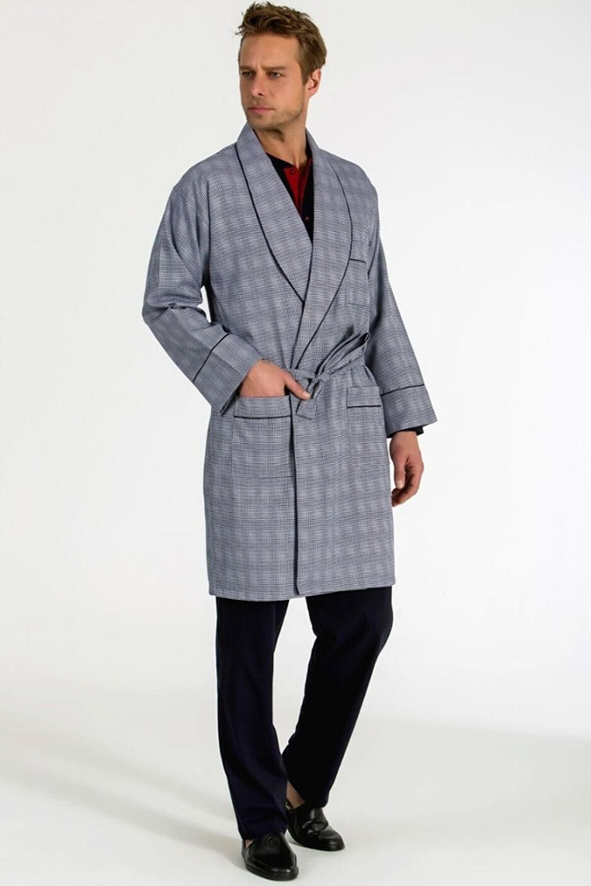 Damat Çeyiz Şortlu Lacivert Pijama & Robdöşambır 5li Set 5540