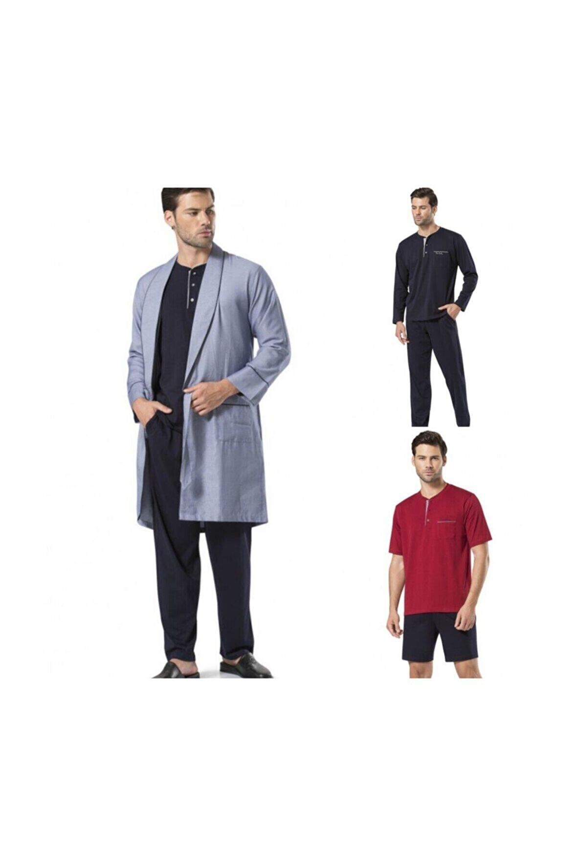 Erkek Damat Çeyizlik 5li Penye Robdöşambr Pijama Takımı