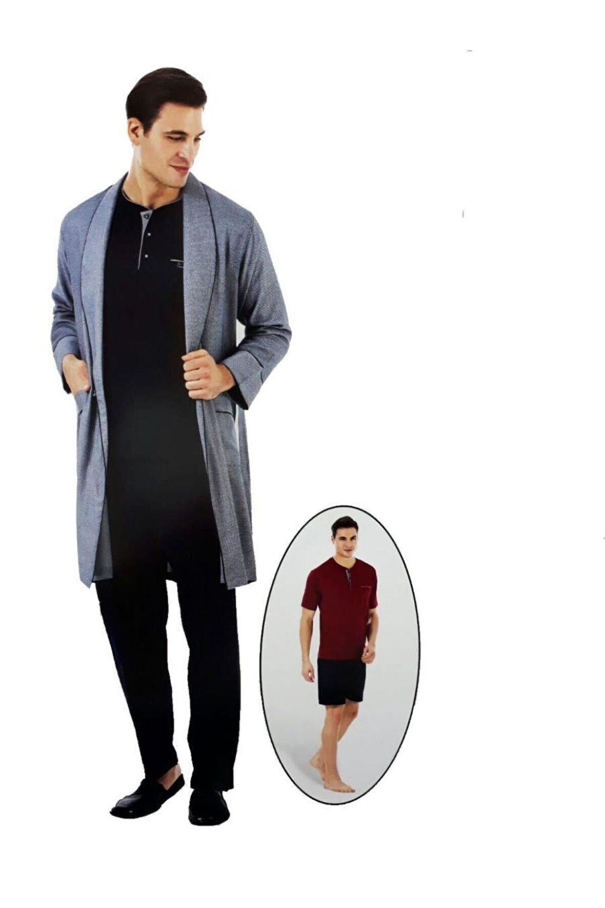 5li Penye Robdöşambr Şort Pijama Set 5590