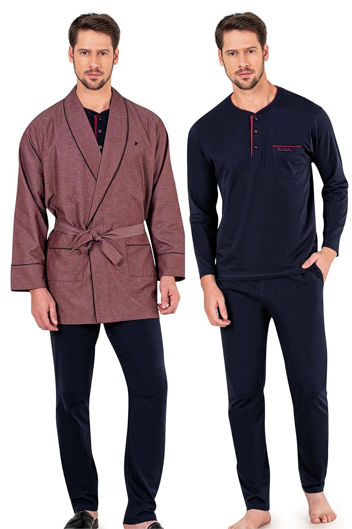 Robdöşambır Ve Lacivert Penye Uzunkollu Pijama Damat Çeyiz Seti