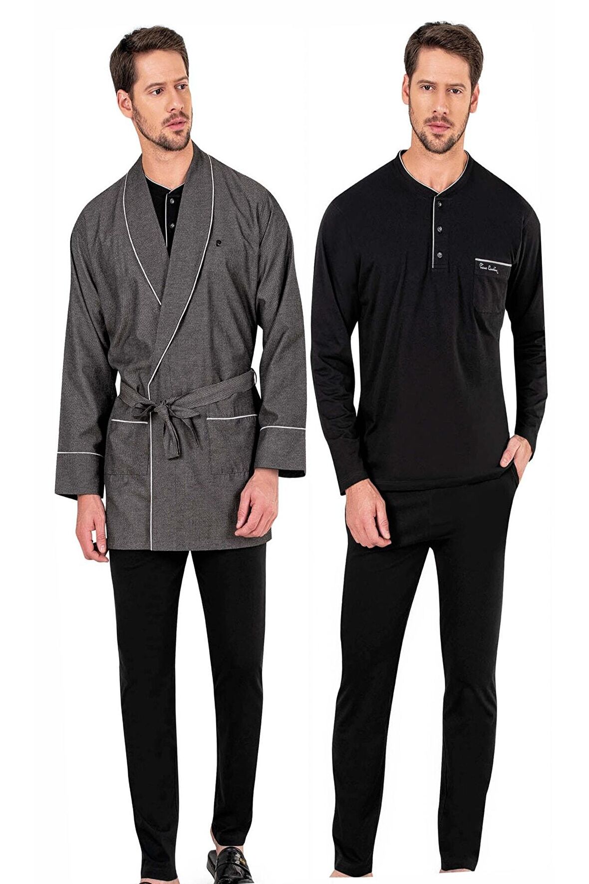 Robdöşambır Ve Siyah Penye Uzunkollu Pijama Damat Çeyiz Seti