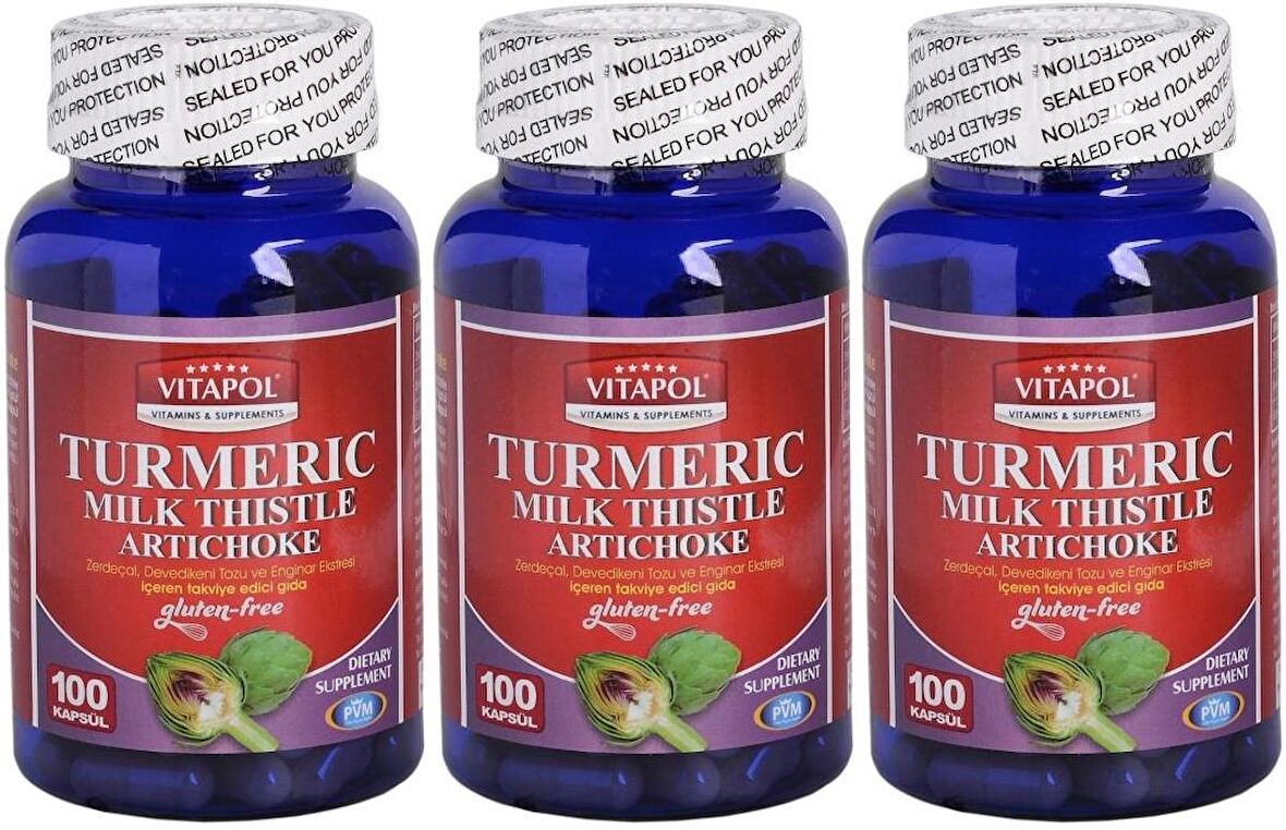 Vitapol Turmeric Milk Thistle Artichoke 3x100 Kapsül Zerdeçal Deve Dikeni Enginar 