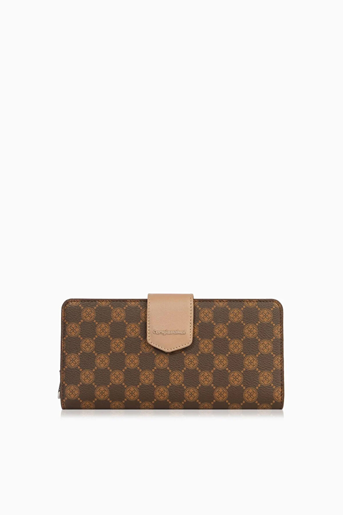 Cengiz Pakel Monogram Kadın Büyük Boy Mıknatıslı Cüzdan/Portföy – 65104P - Kahve/Vizon